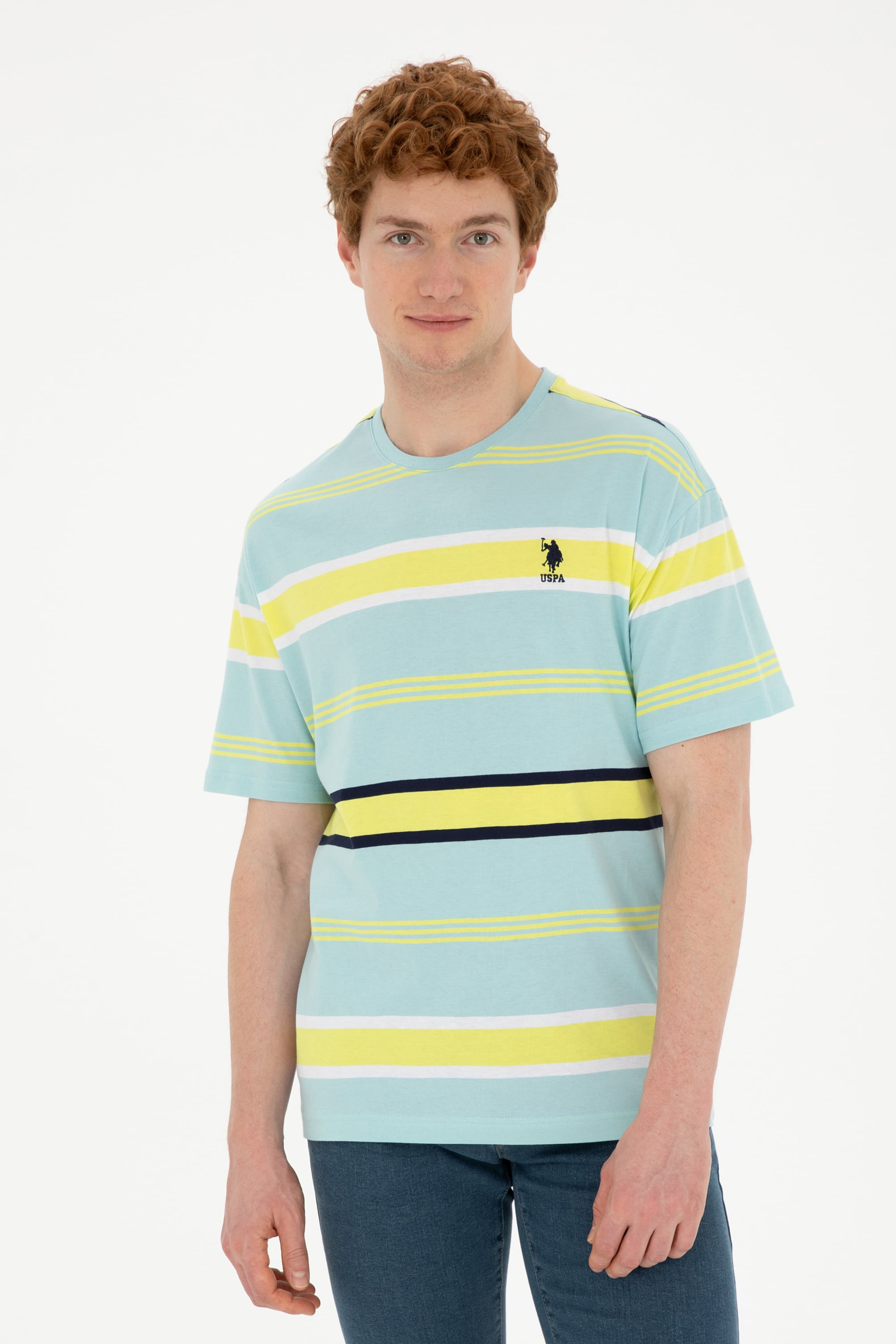 تی شرت یقه گرد یقه گرد نعناعی ریلکس آستین کوتاه مردانه یو اس پولو | US POLO ASSN