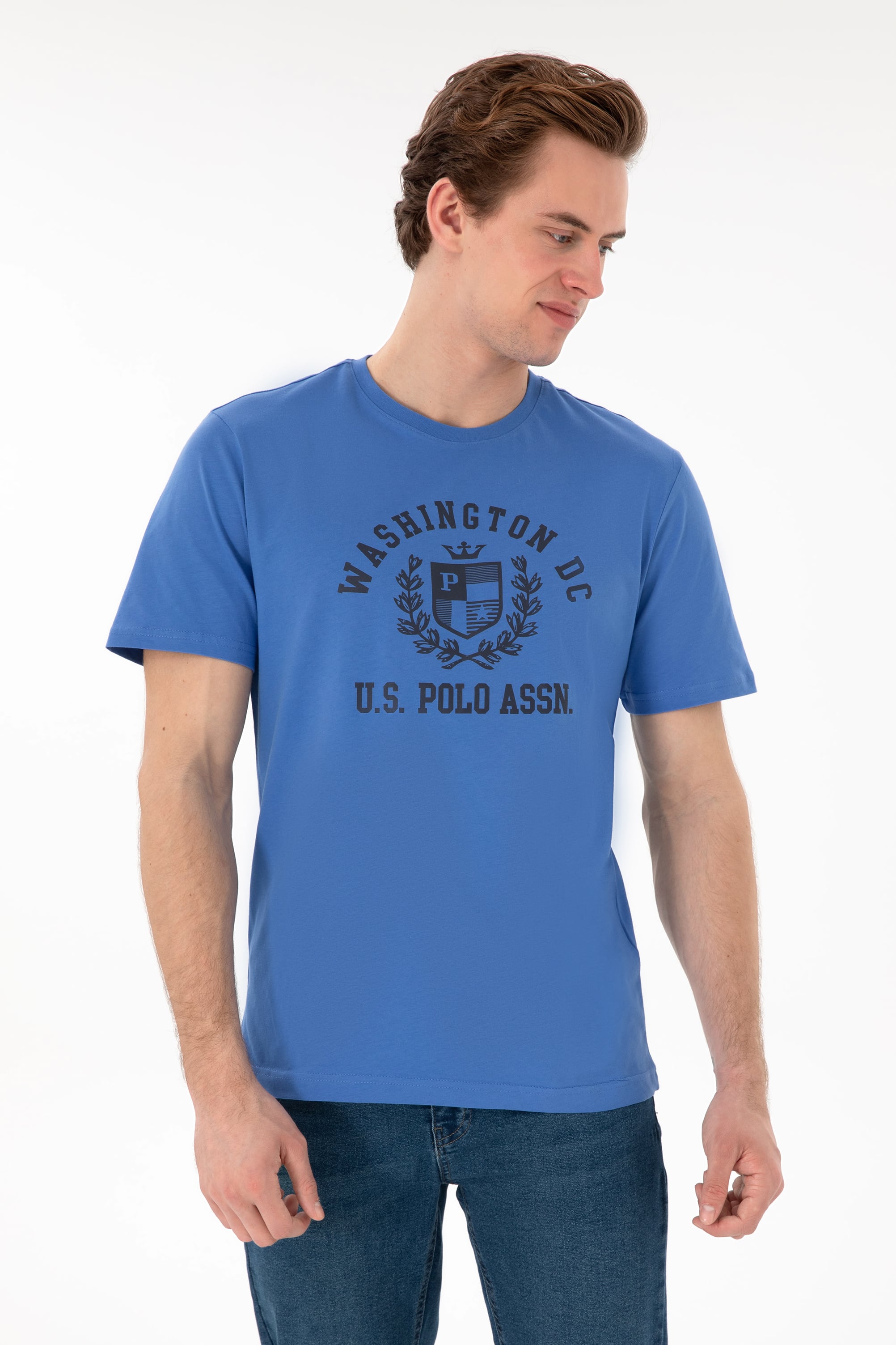 تی شرت یقه گرد یقه گرد نیلی رگولار آستین کوتاه مردانه یو اس پولو | US POLO ASSN