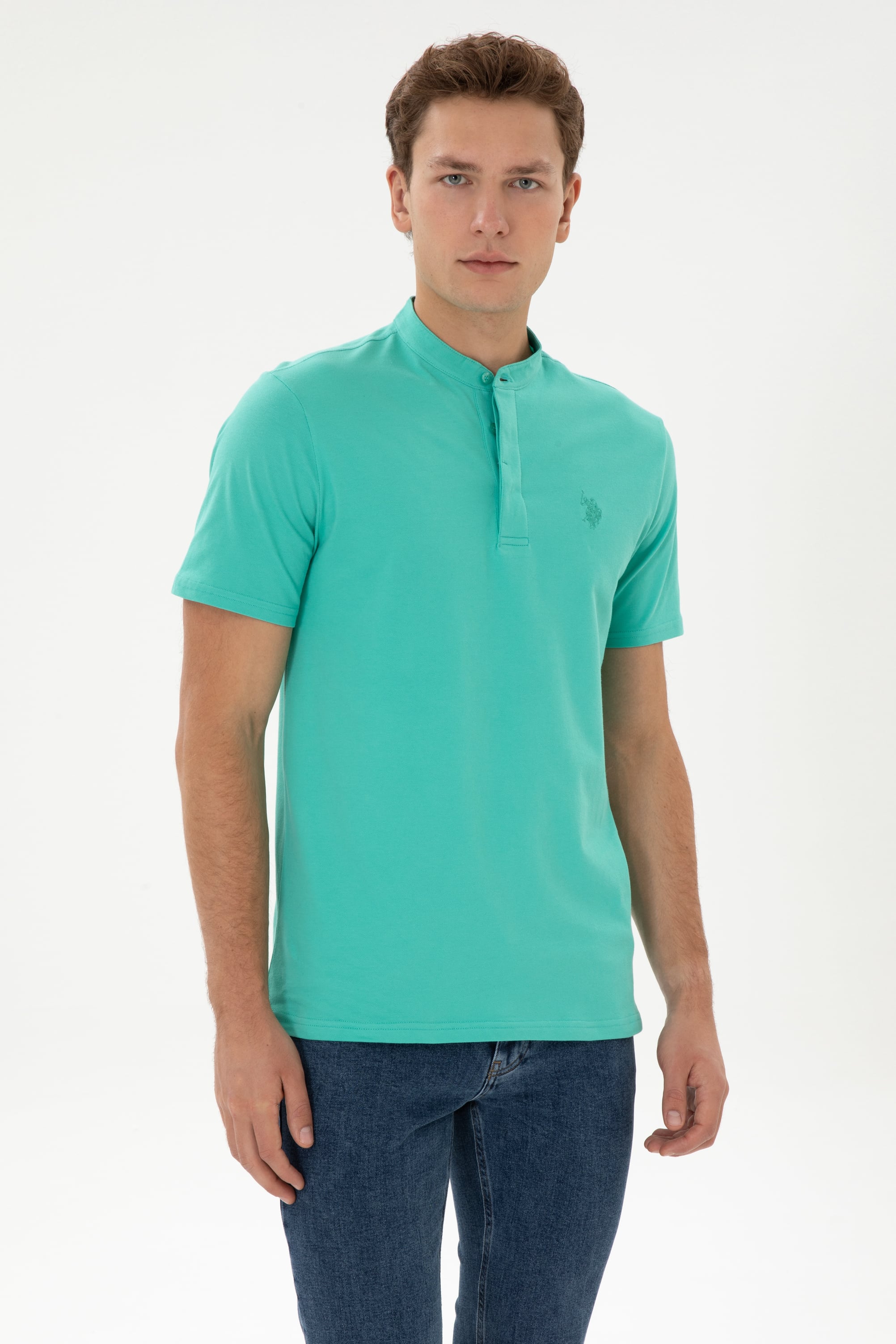 تی شرت یقه دیپلمات نعناعی رگولار مردانه یو اس پولو | US POLO ASSN