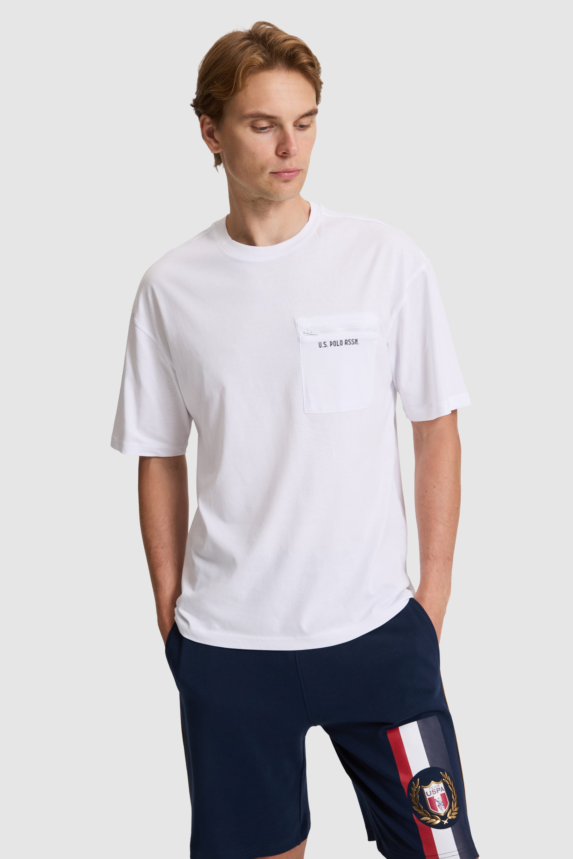 تی شرت یقه گرد سفید ریلکس مردانه یو اس پولو | US POLO ASSN