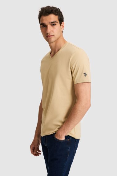 تی شرت یقه هفت  بژ  رگولار  مردانه یو اس پولو | US POLO ASSN