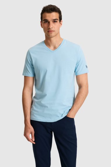 تی شرت یقه هفت  آبی  رگولار  مردانه یو اس پولو | US POLO ASSN