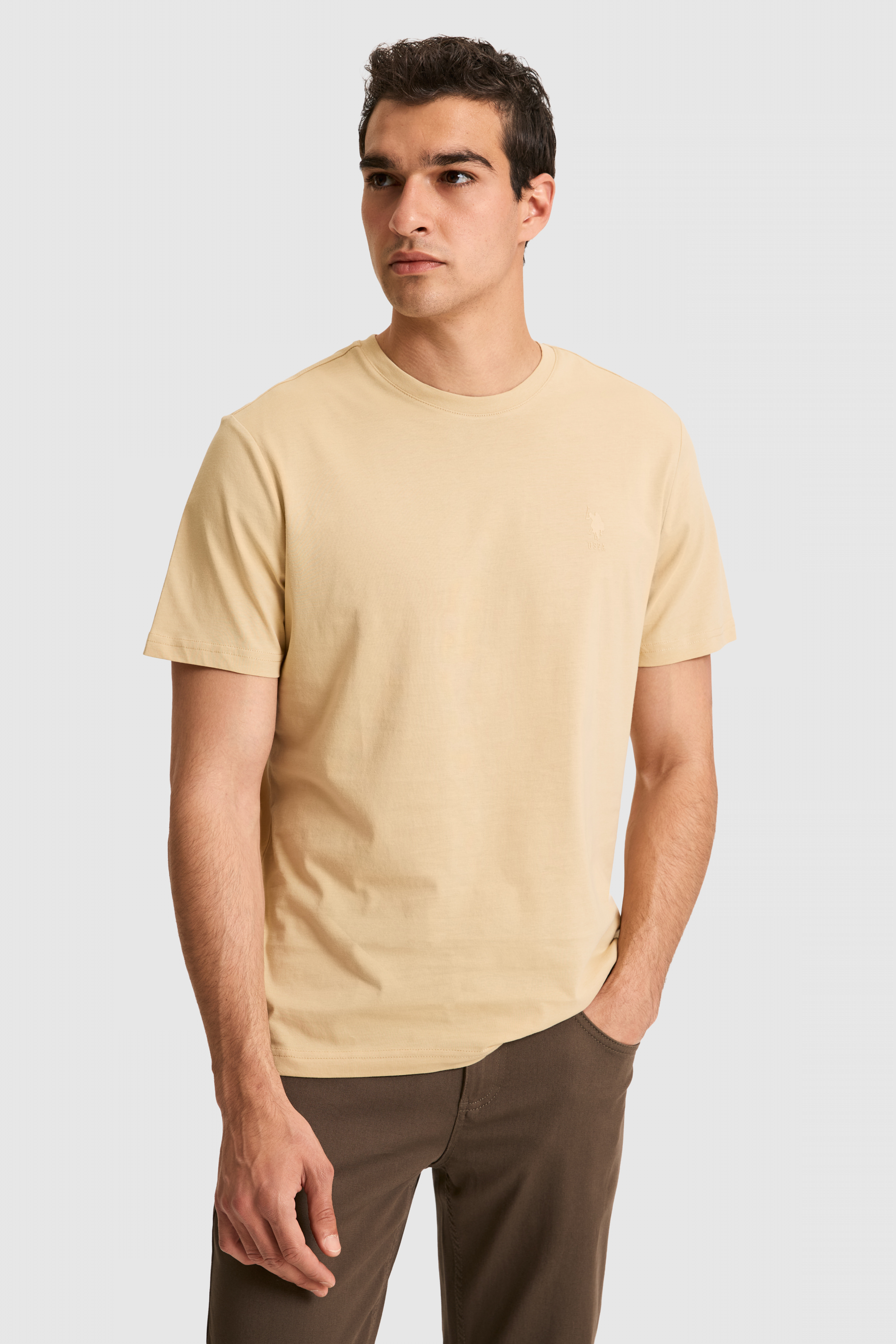 تی شرت یقه گرد بژ رگولار مردانه یو اس پولو | US POLO ASSN