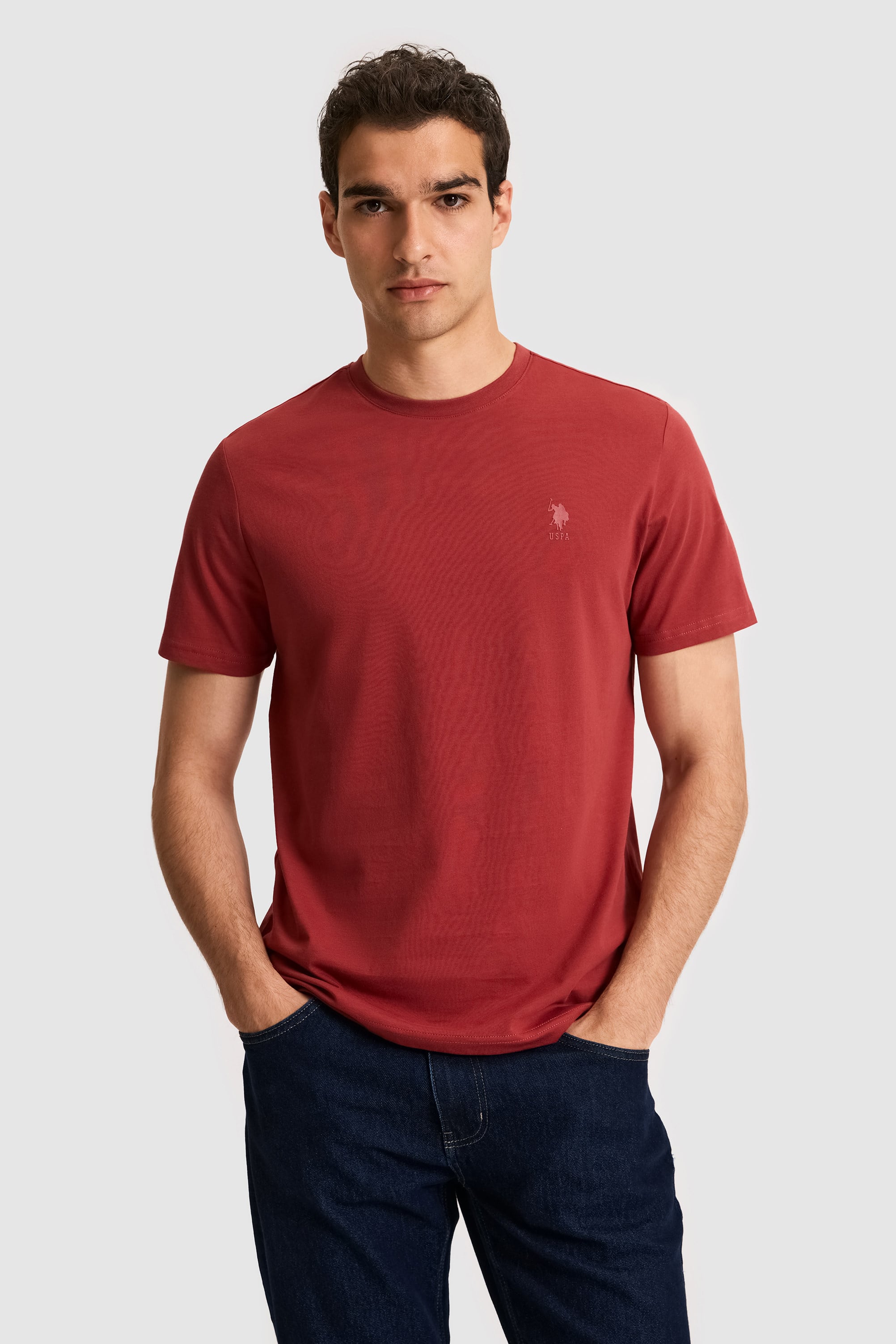 تی شرت یقه گرد آلبالویی رگولار مردانه یو اس پولو | US POLO ASSN