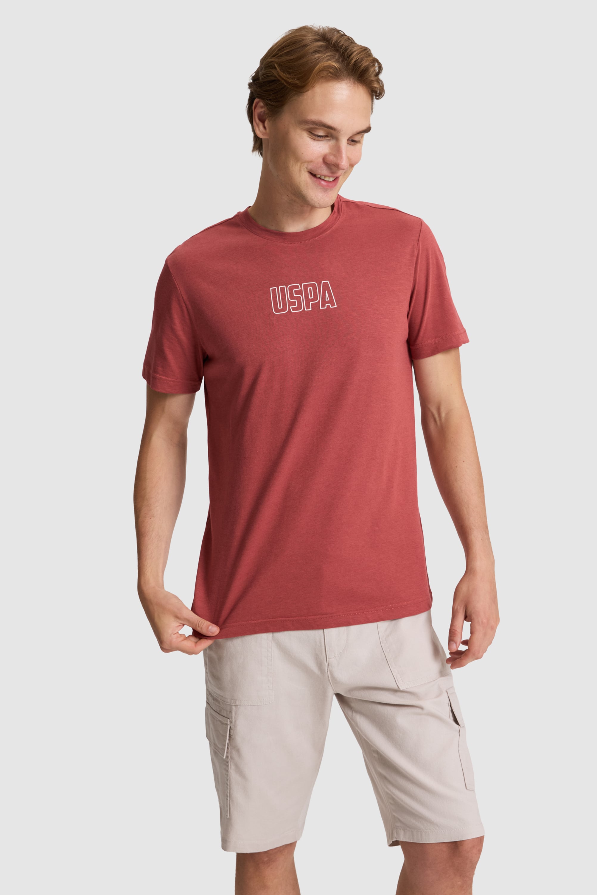 تی شرت یقه گرد آلبالویی رگولار مردانه یو اس پولو | US POLO ASSN