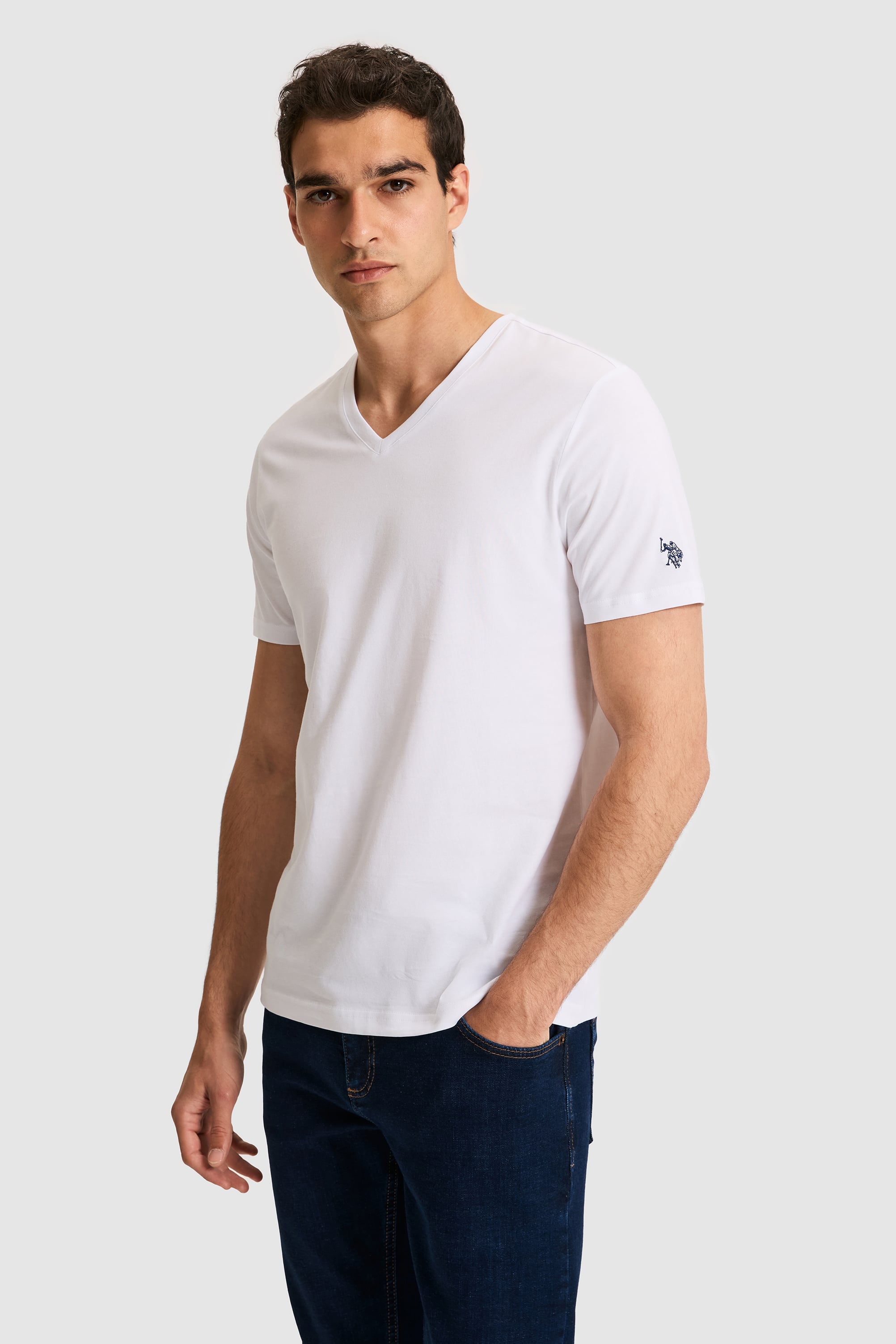 تی شرت یقه هفت سفید رگولار مردانه یو اس پولو | US POLO ASSN