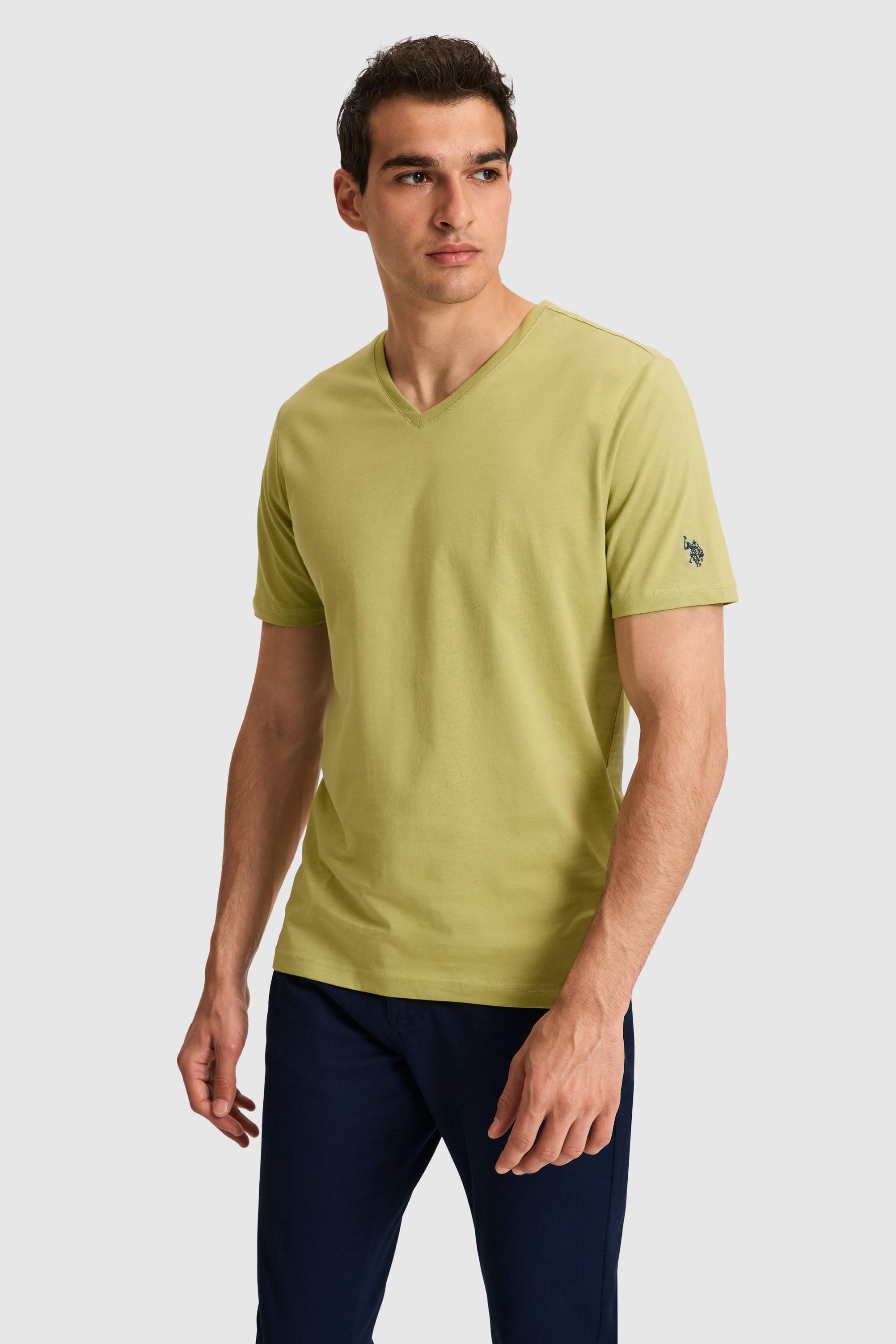 تی شرت یقه هفت سبز رگولار مردانه یو اس پولو | US POLO ASSN