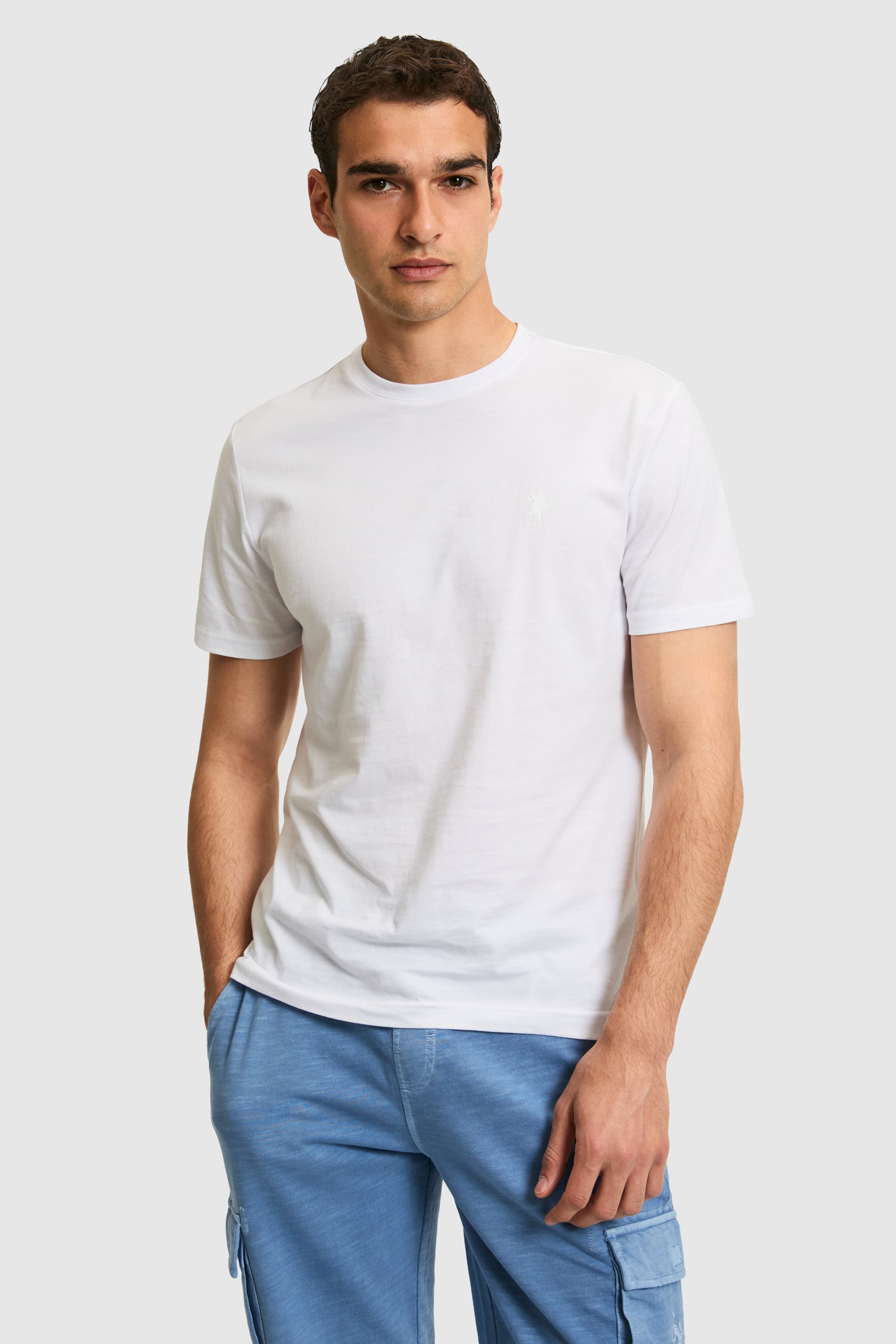 تی شرت یقه گرد سفید رگولار مردانه یو اس پولو | US POLO ASSN
