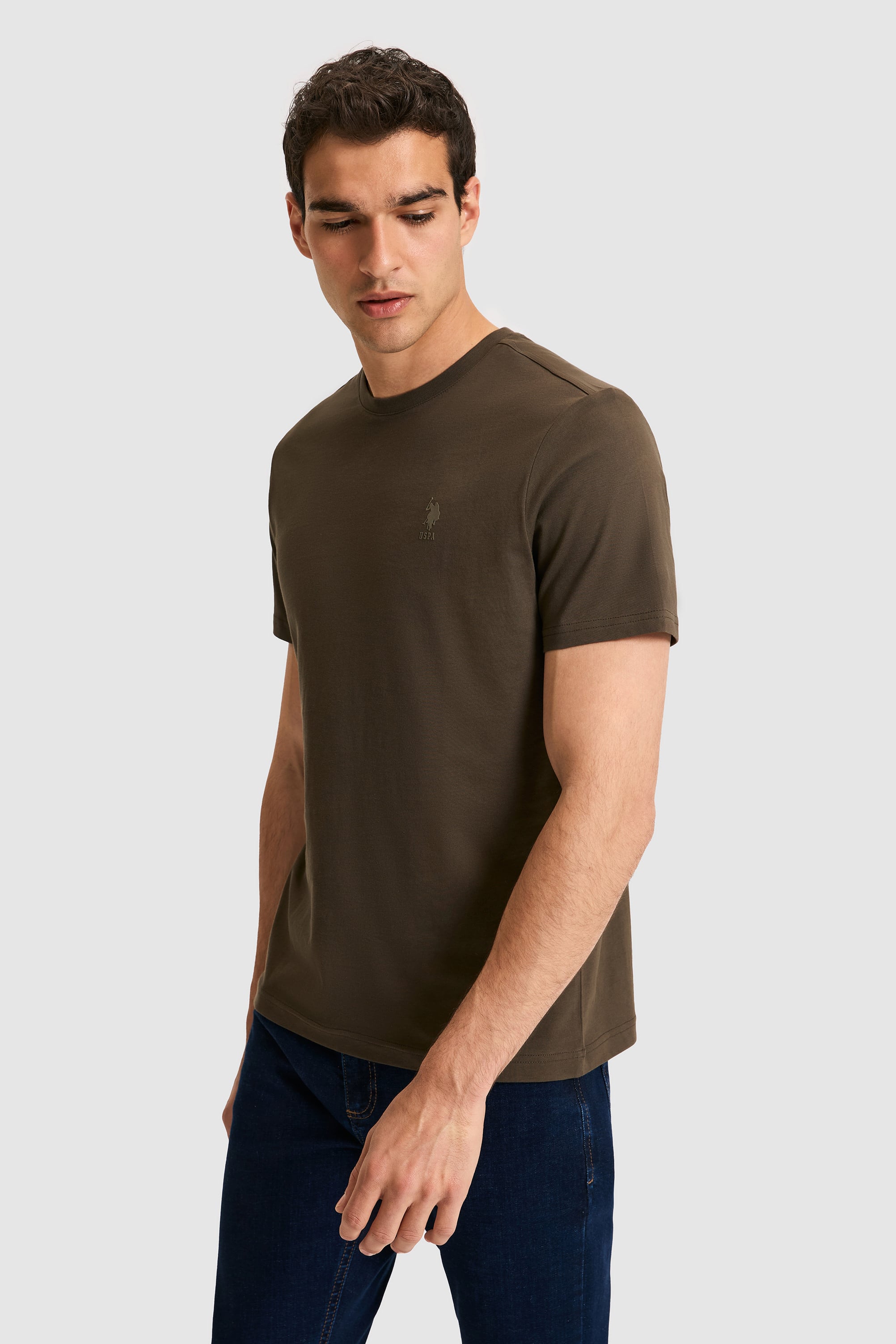 تی شرت یقه گرد خاکی تیره رگولار مردانه یو اس پولو | US POLO ASSN