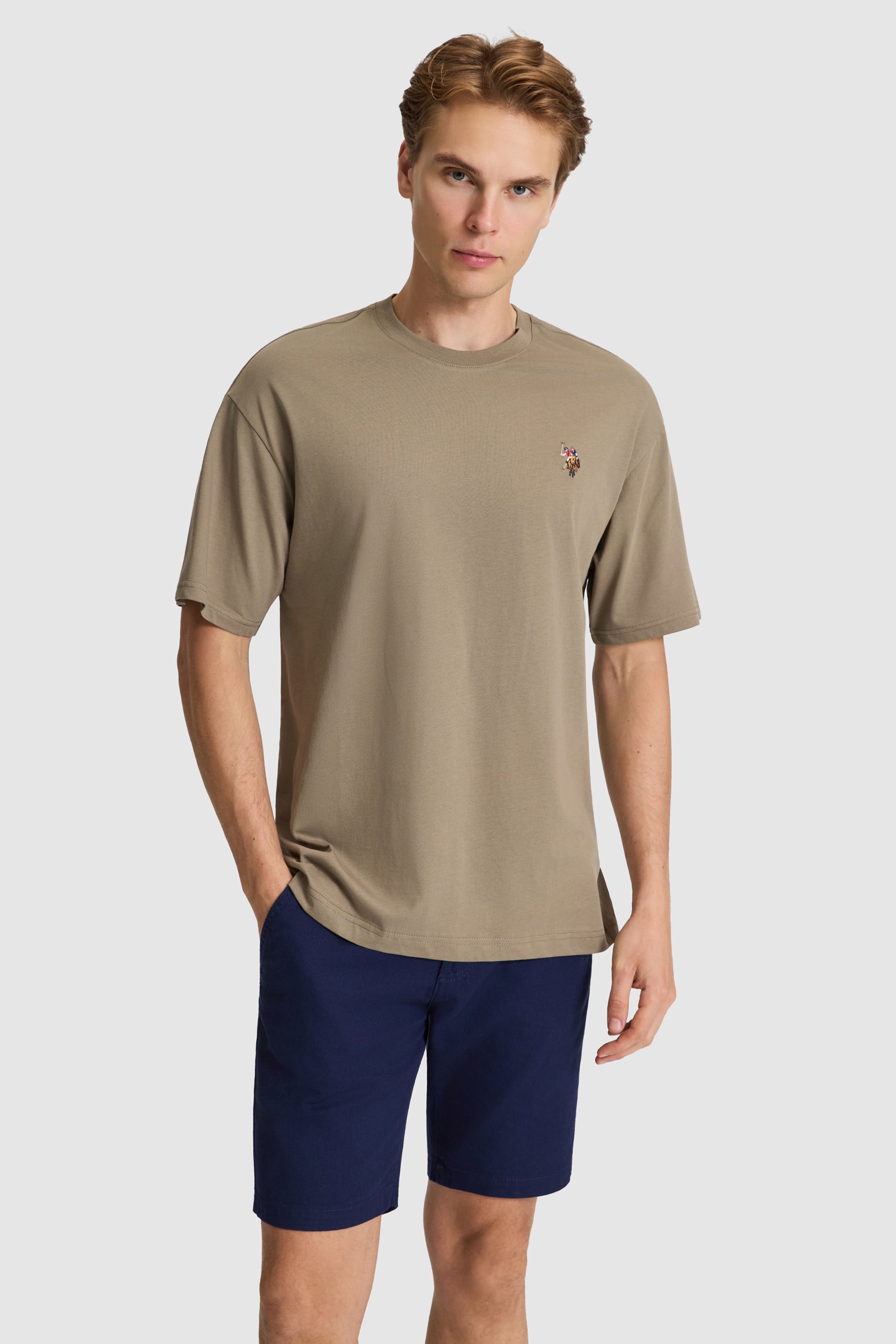 تی شرت یقه گرد خاکی ریلکس مردانه یو اس پولو | US POLO ASSN