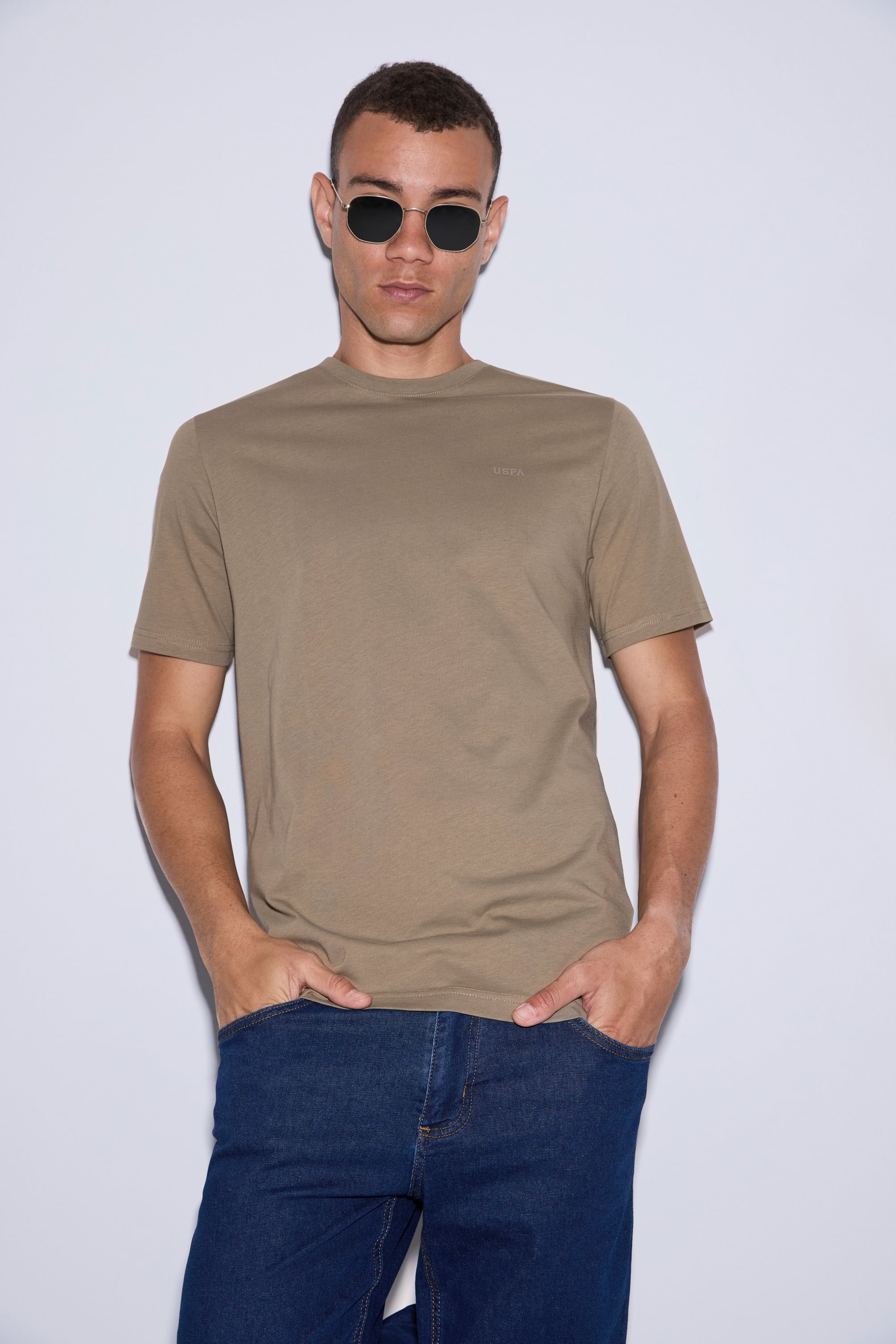 تی شرت یقه گرد خاکی رگولار مردانه یو اس پولو | US POLO ASSN