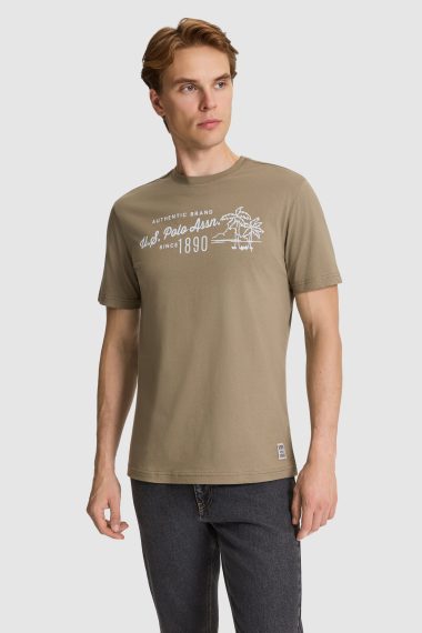 تی شرت یقه گرد  خاکی  رگولار  مردانه یو اس پولو | US POLO ASSN