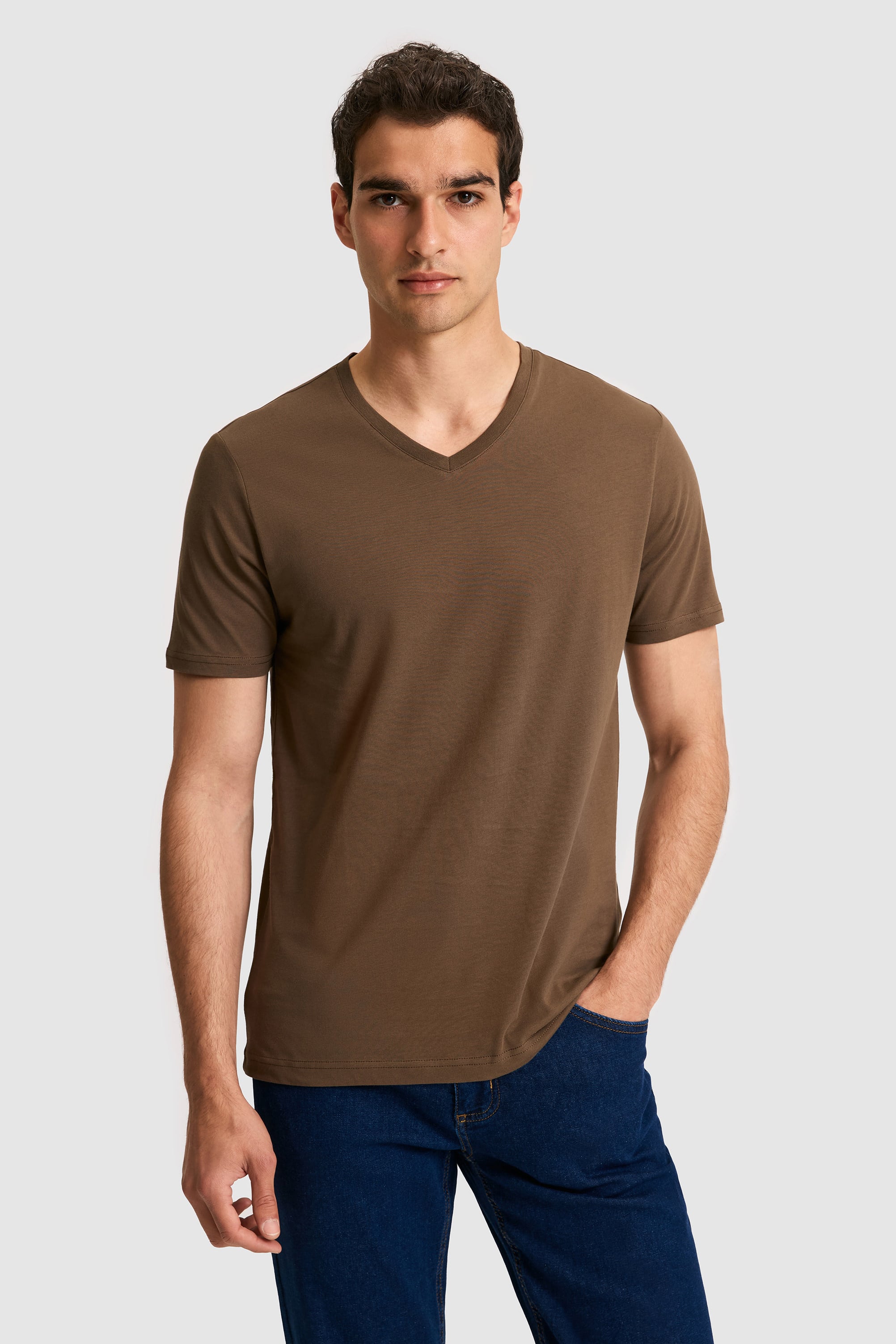 تی شرت یقه هفت قهوه ای رگولار مردانه یو اس پولو | US POLO ASSN
