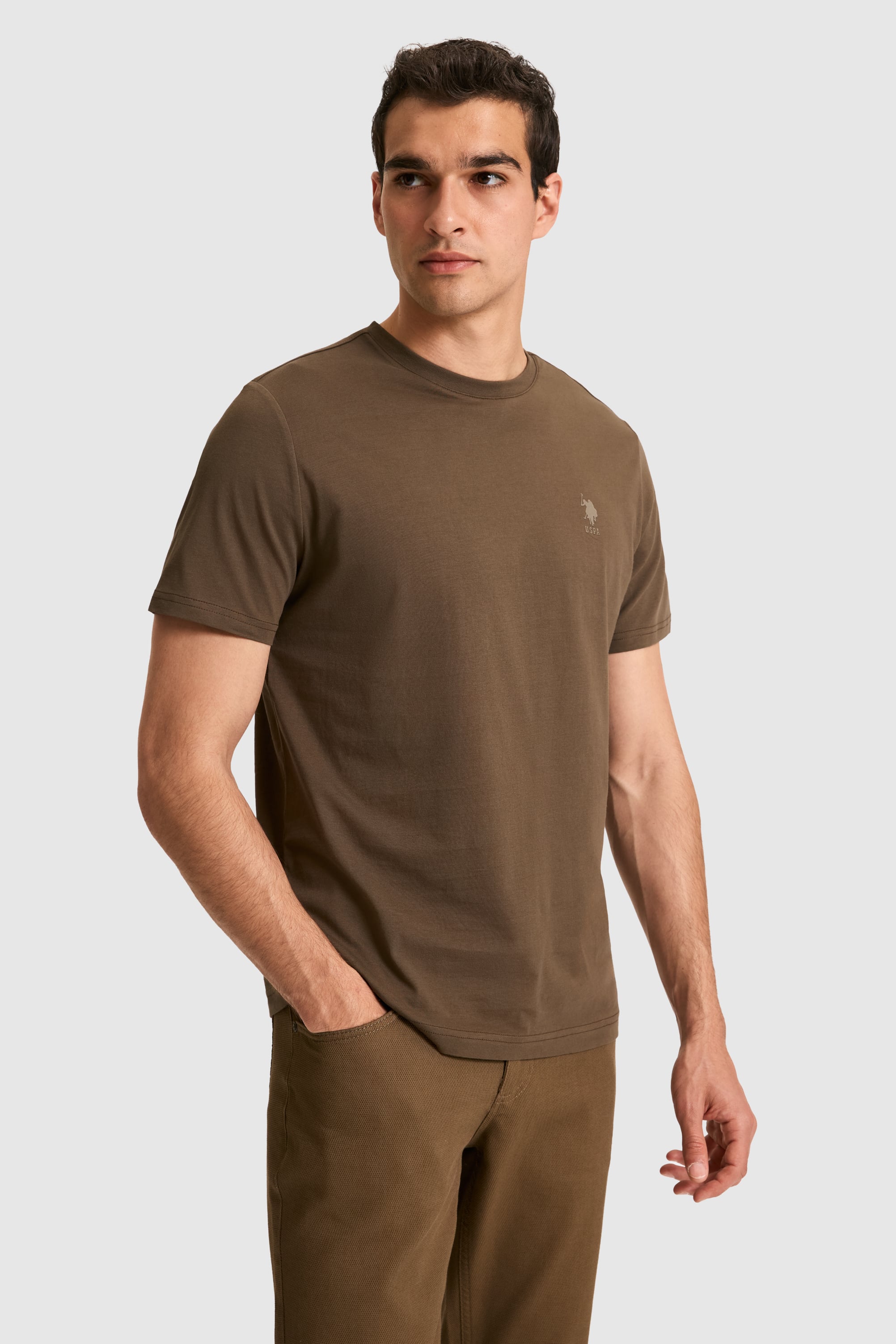 تی شرت یقه گرد قهوه ای رگولار مردانه یو اس پولو | US POLO ASSN