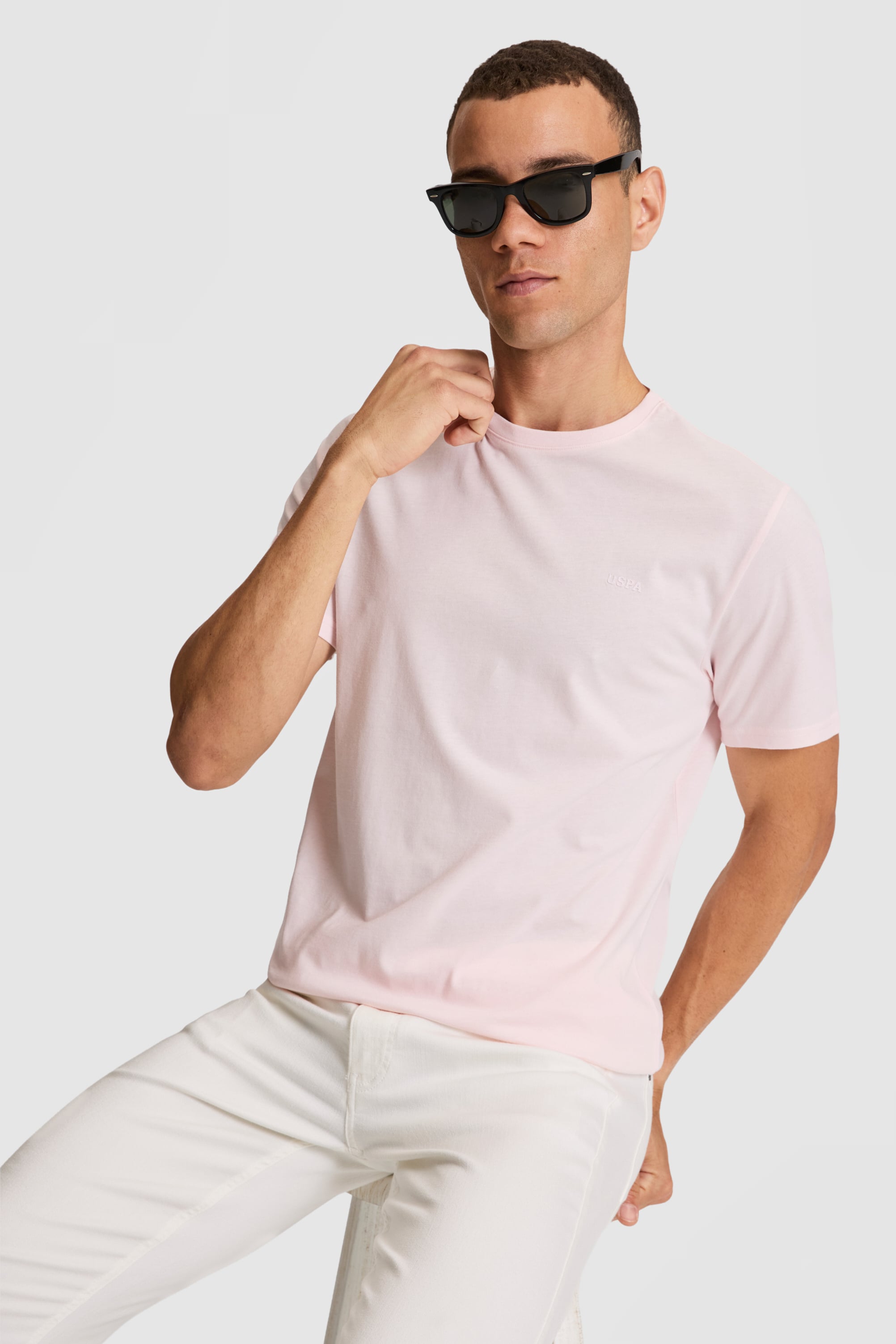 تی شرت یقه گرد صورتی روشن رگولار مردانه یو اس پولو | US POLO ASSN