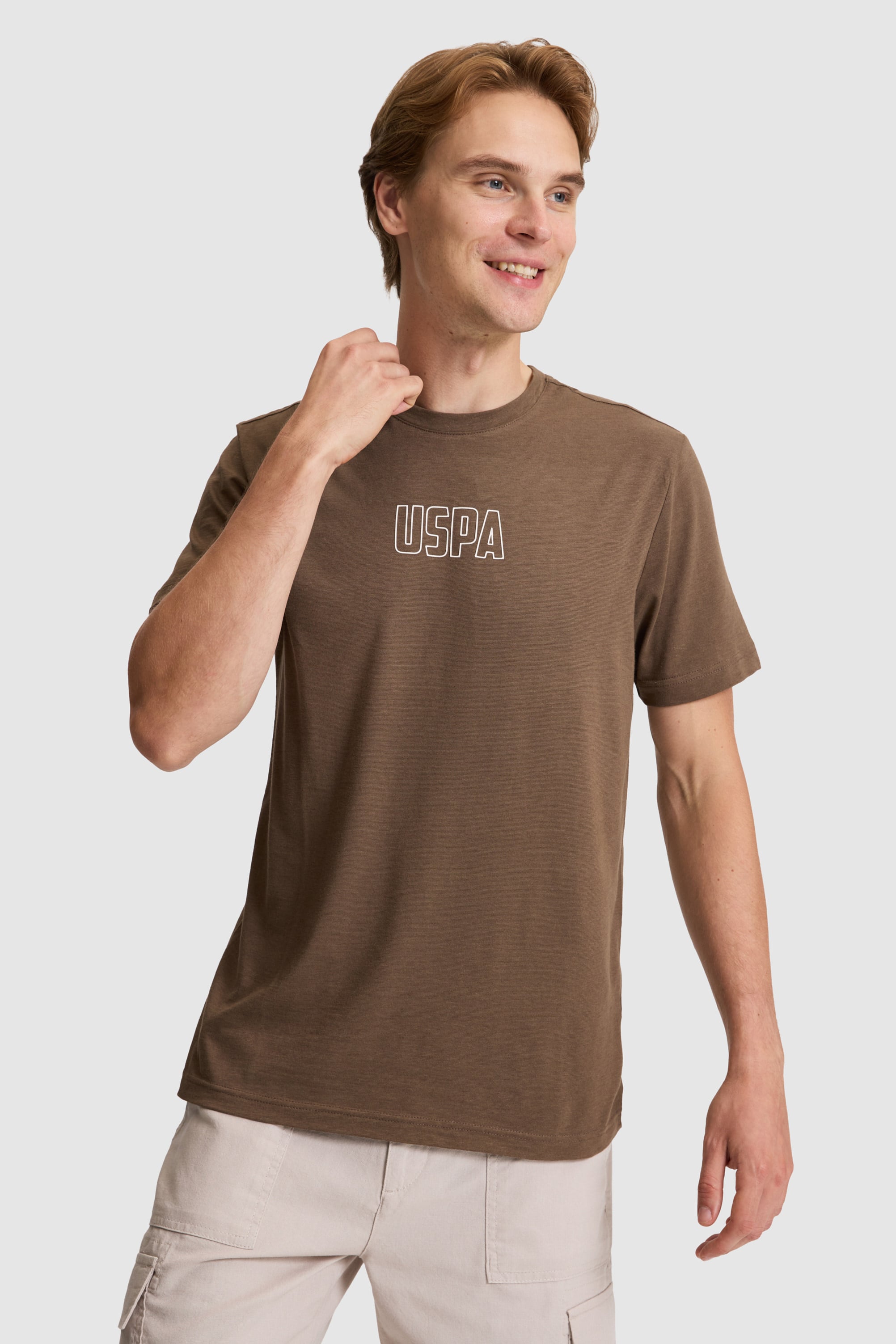 تی شرت یقه گرد قهوه ای رگولار مردانه یو اس پولو | US POLO ASSN