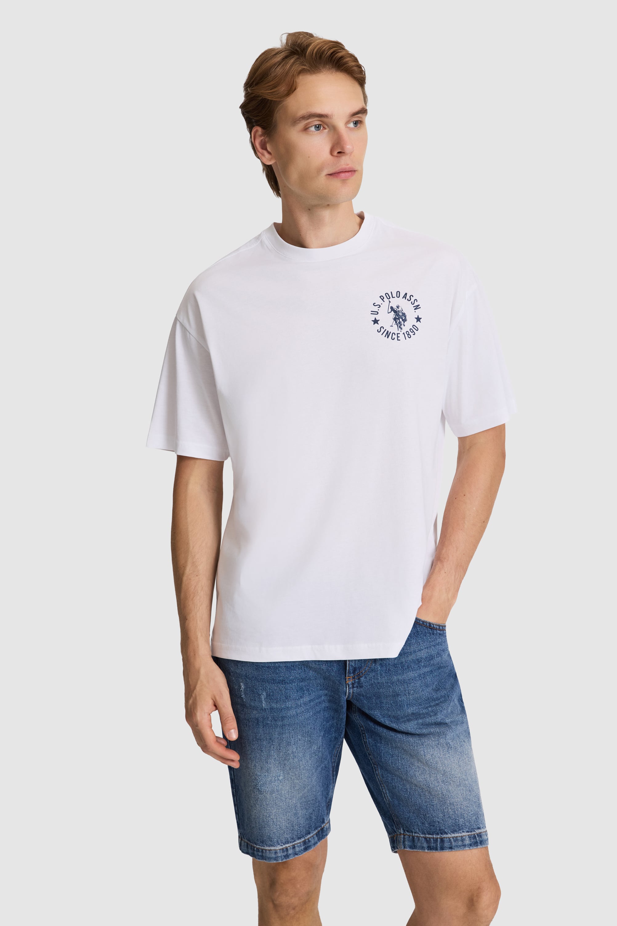 تی شرت یقه گرد سفید Oversize مردانه یو اس پولو | US POLO ASSN