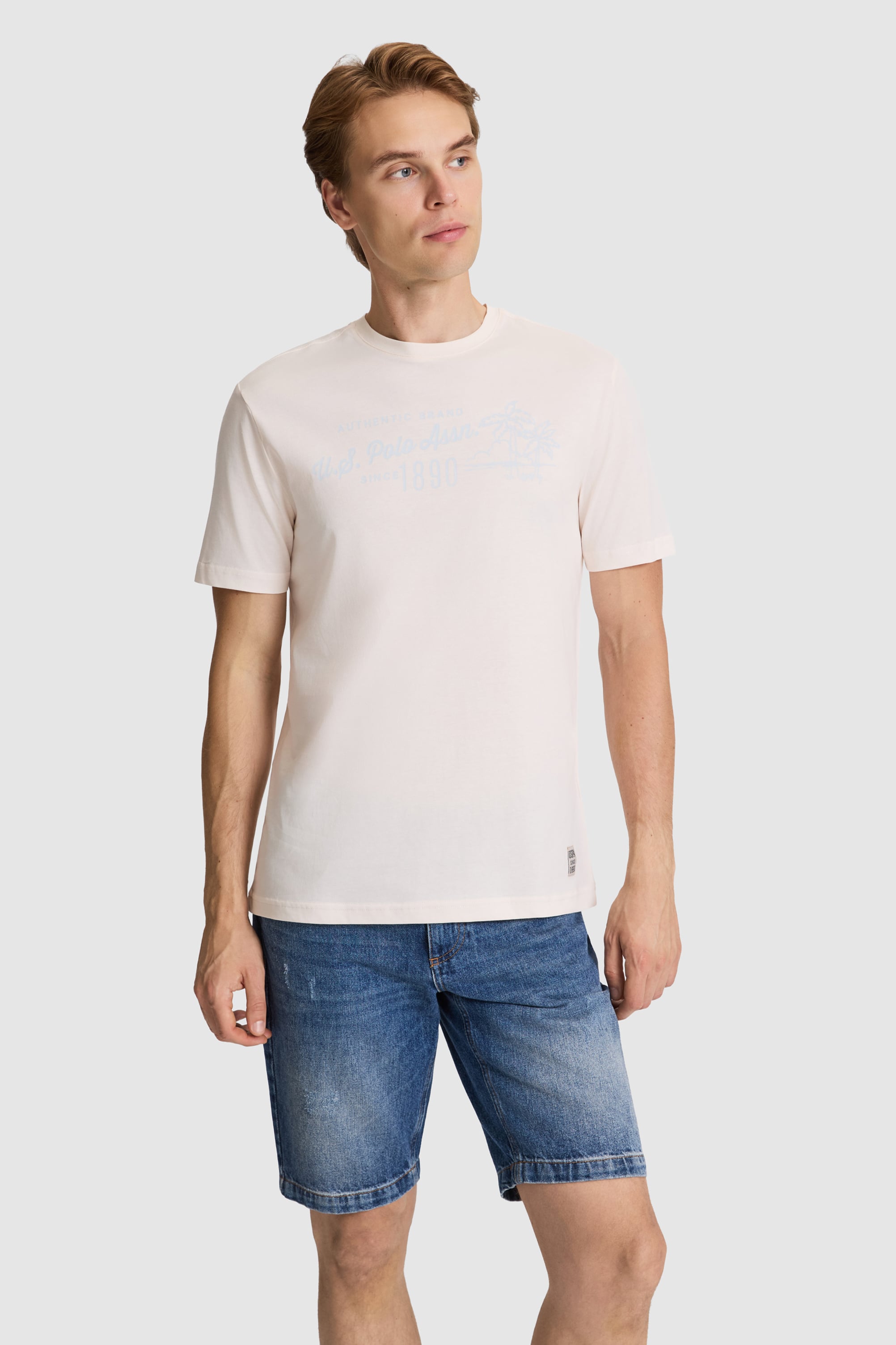 تی شرت یقه گرد سفید رگولار مردانه یو اس پولو | US POLO ASSN