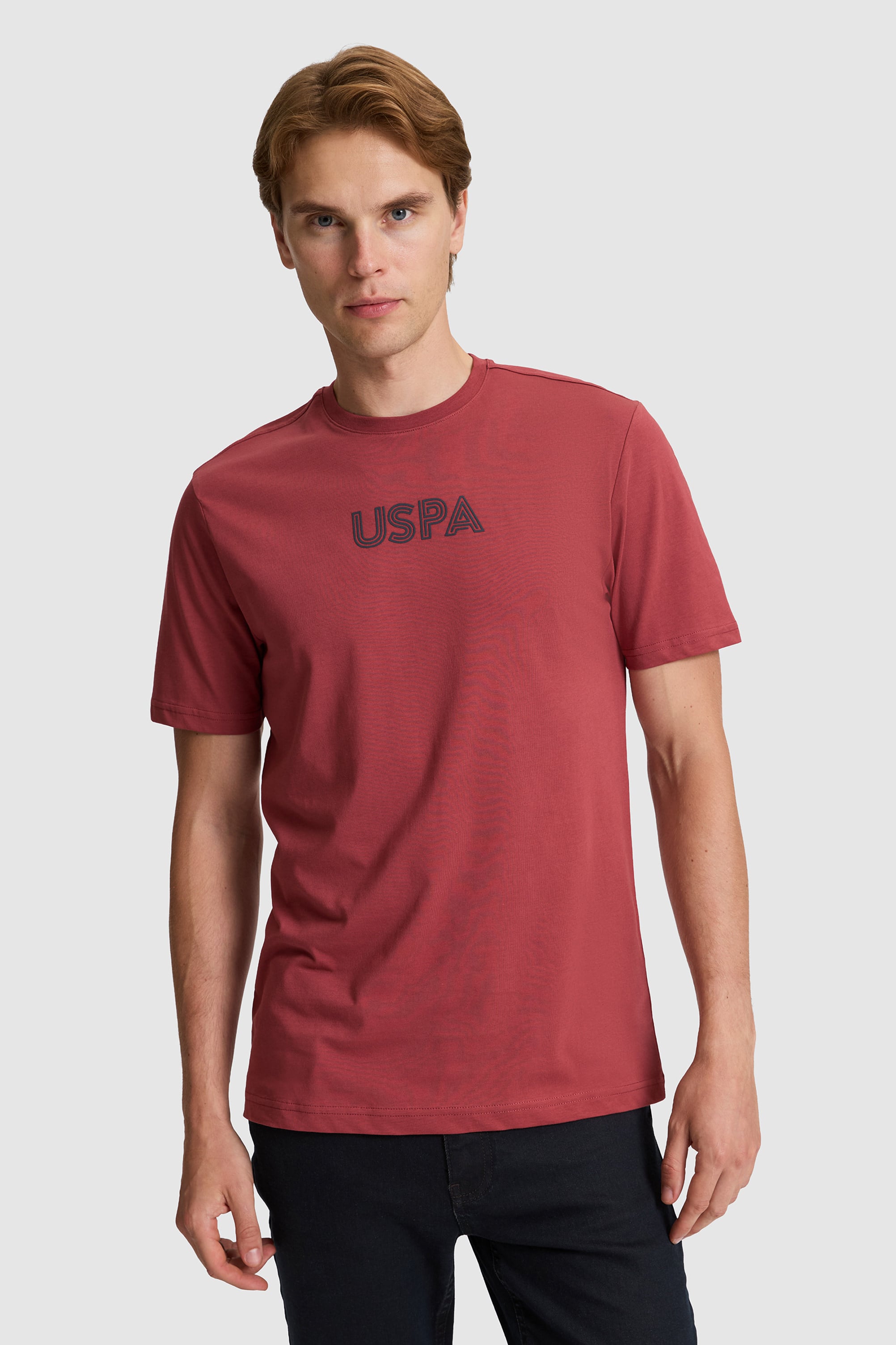 تی شرت یقه گرد آلبالویی رگولار مردانه یو اس پولو | US POLO ASSN