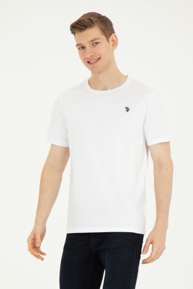 تی شرت یقه گرد یقه گرد سفید  رگولار آستین کوتاه مردانه یو اس پولو | US POLO ASSN