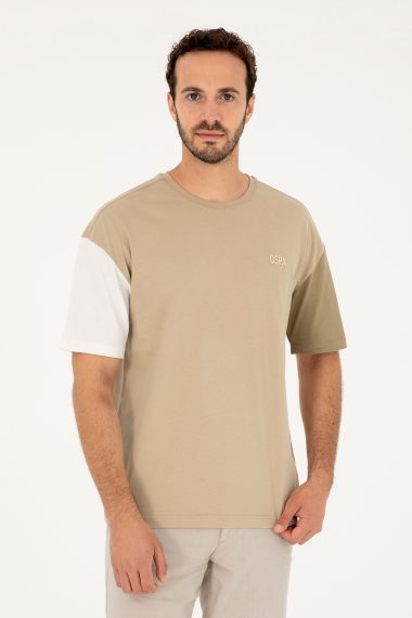 تی شرت یقه گرد یقه گرد خاکی روشن  ریلکس آستین کوتاه مردانه یو اس پولو | US POLO ASSN