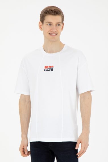 تی شرت یقه گرد یقه گرد سفید  ریلکس آستین کوتاه مردانه یو اس پولو | US POLO ASSN