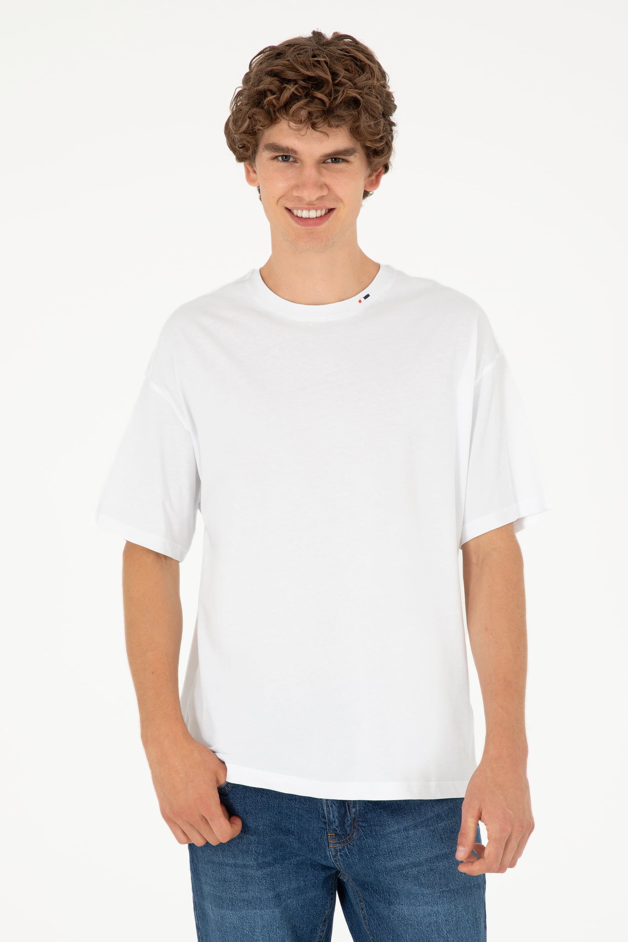 تی شرت یقه گرد یقه گرد سفید Oversize آستین کوتاه مردانه یو اس پولو | US POLO ASSN