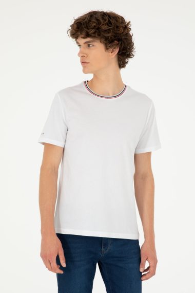 تی شرت یقه گرد یقه گرد سفید  رگولار آستین کوتاه مردانه یو اس پولو | US POLO ASSN
