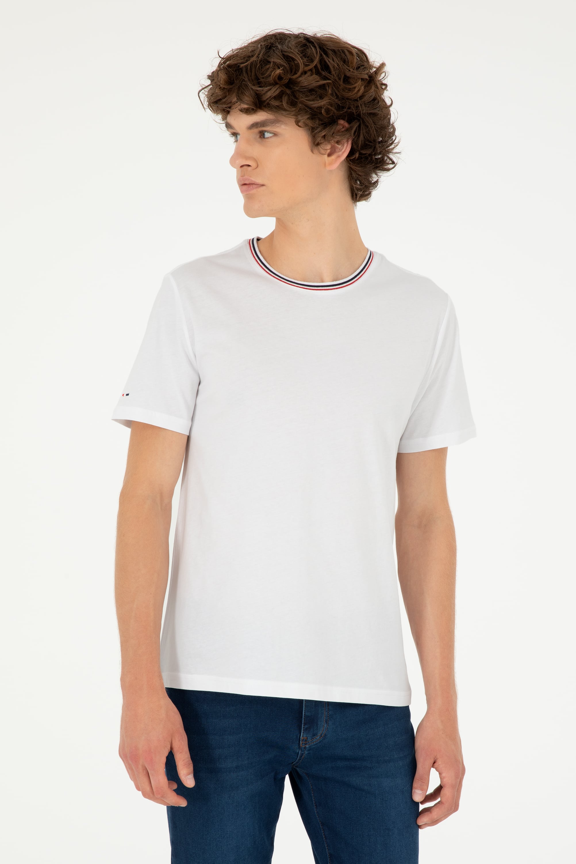 تی شرت یقه گرد یقه گرد سفید رگولار آستین کوتاه مردانه یو اس پولو | US POLO ASSN