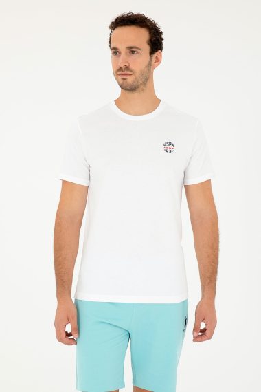 تی شرت یقه گرد یقه گرد سفید  رگولار آستین کوتاه مردانه یو اس پولو | US POLO ASSN