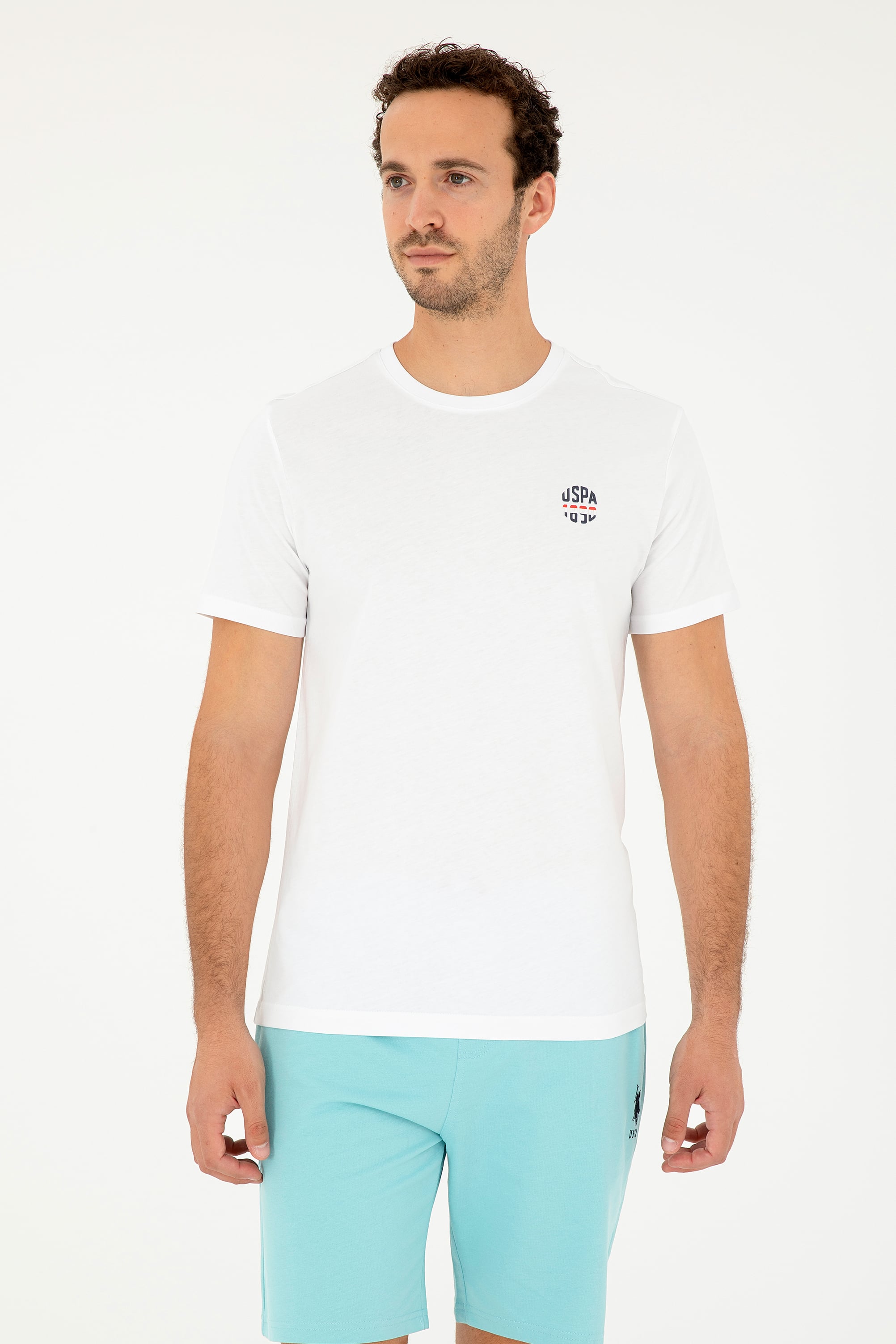 تی شرت یقه گرد یقه گرد سفید رگولار آستین کوتاه مردانه یو اس پولو | US POLO ASSN