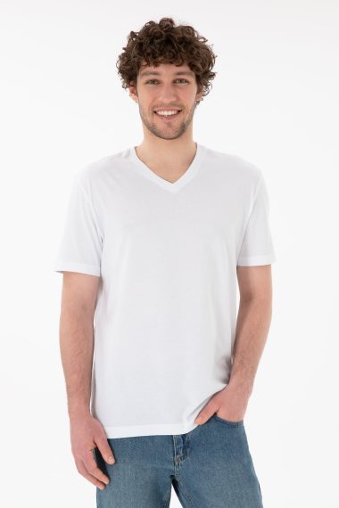 تی شرت یقه هفت یقه هفت سفید  رگولار آستین کوتاه مردانه یو اس پولو | US POLO ASSN