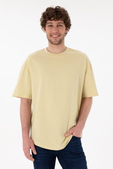تی شرت یقه گرد یقه گرد خاکی روشن  LONG FIT  مردانه یو اس پولو | US POLO ASSN