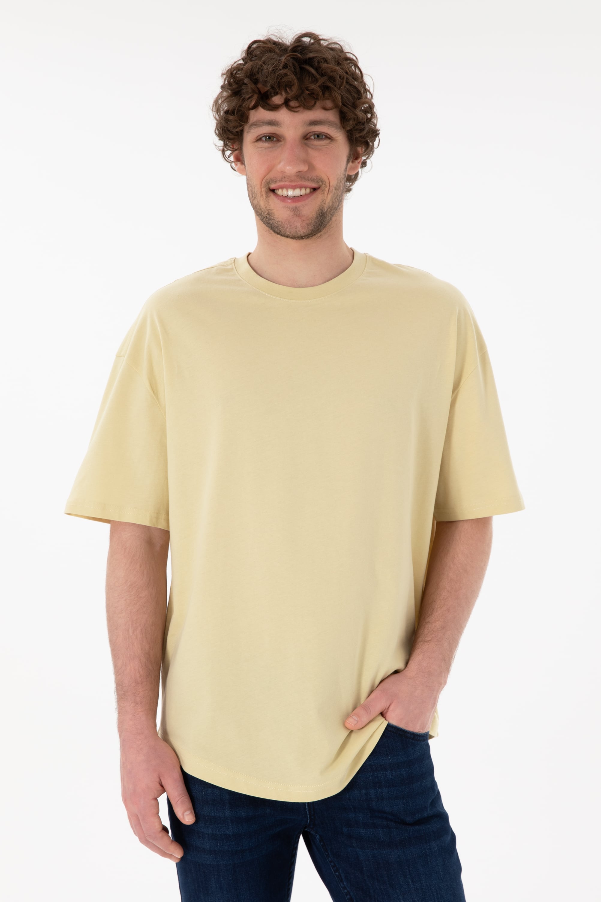 تی شرت یقه گرد یقه گرد خاکی روشن LONG FIT مردانه یو اس پولو | US POLO ASSN