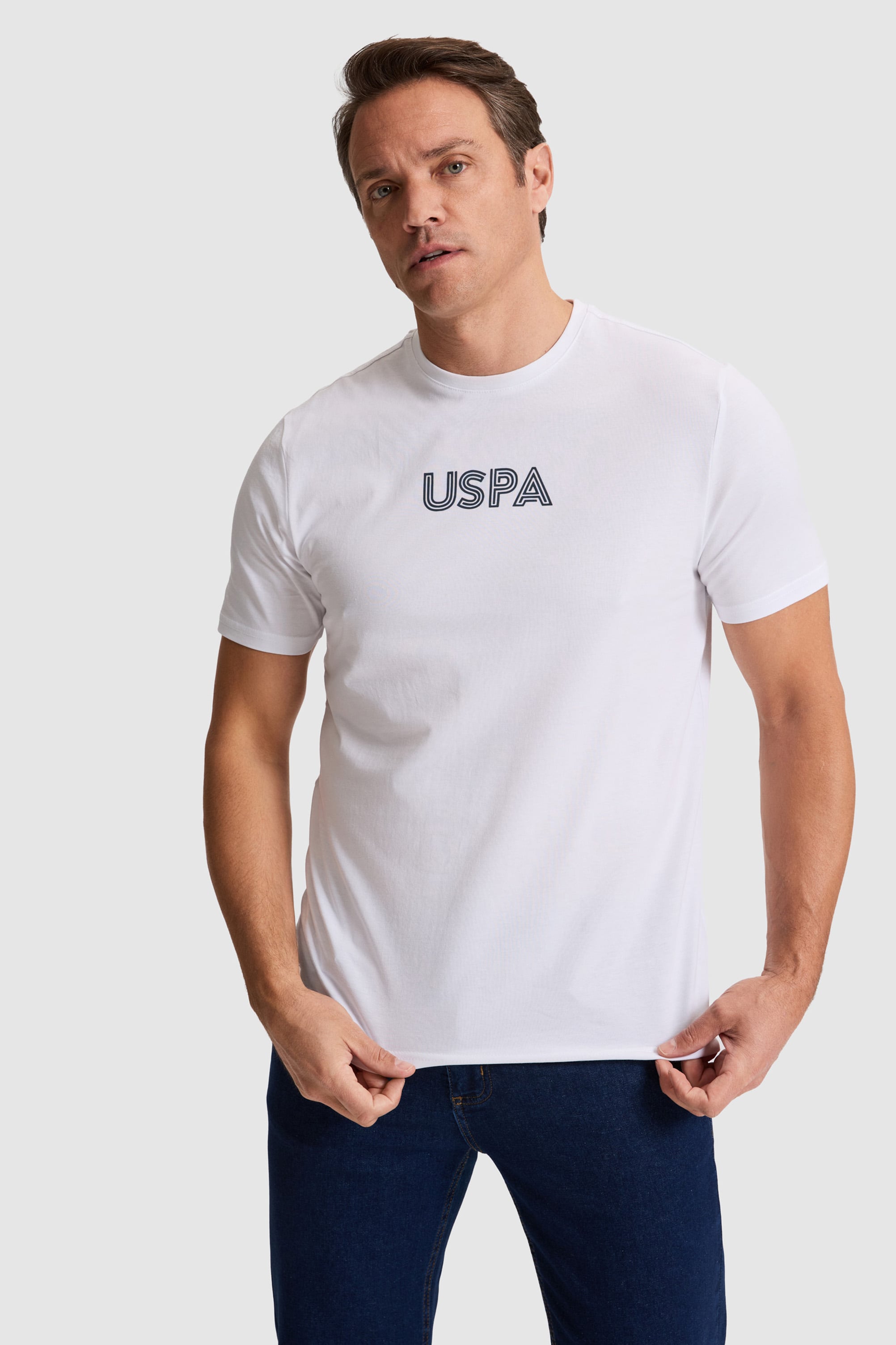تی شرت یقه گرد سفید رگولار مردانه یو اس پولو | US POLO ASSN