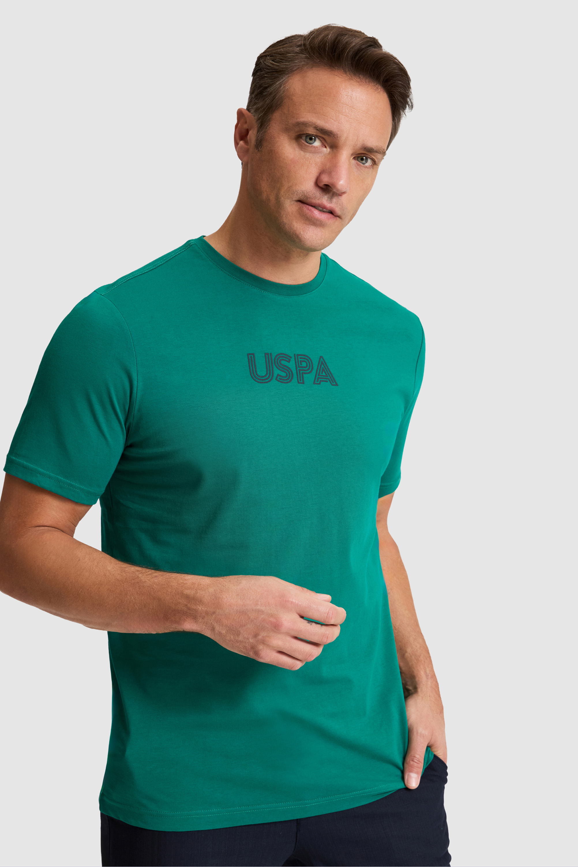 تی شرت یقه گرد سبز تیره رگولار مردانه یو اس پولو | US POLO ASSN