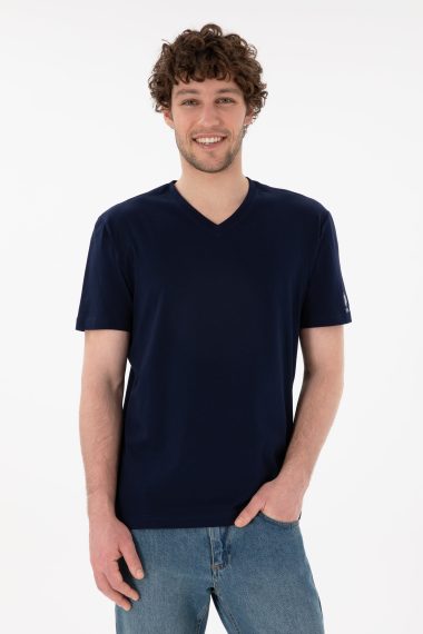 تی شرت یقه هفت یقه هفت لاجورد  رگولار آستین کوتاه مردانه یو اس پولو | US POLO ASSN
