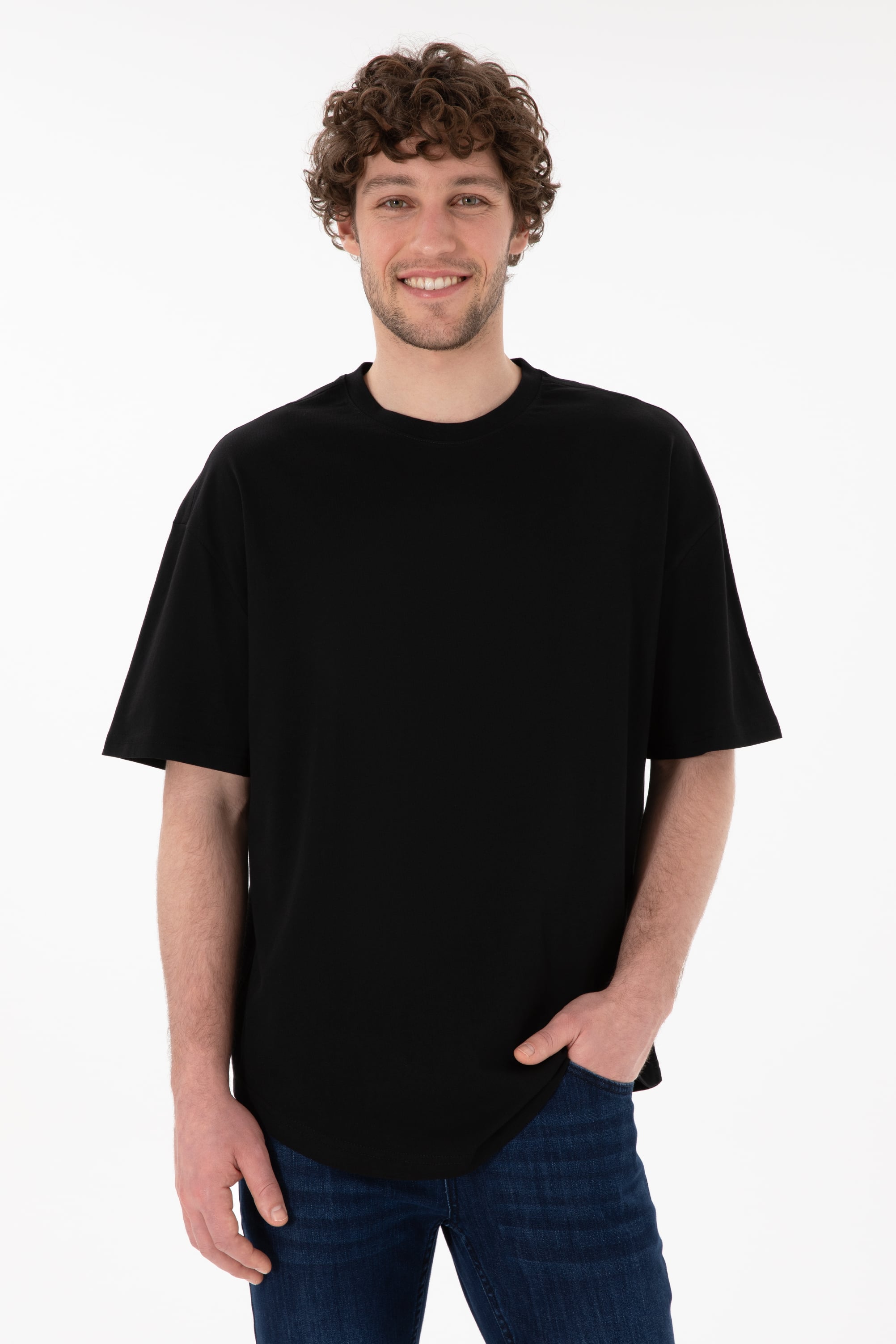 تی شرت یقه گرد یقه گرد سیاه LONG FIT آستین کوتاه مردانه یو اس پولو | US POLO ASSN