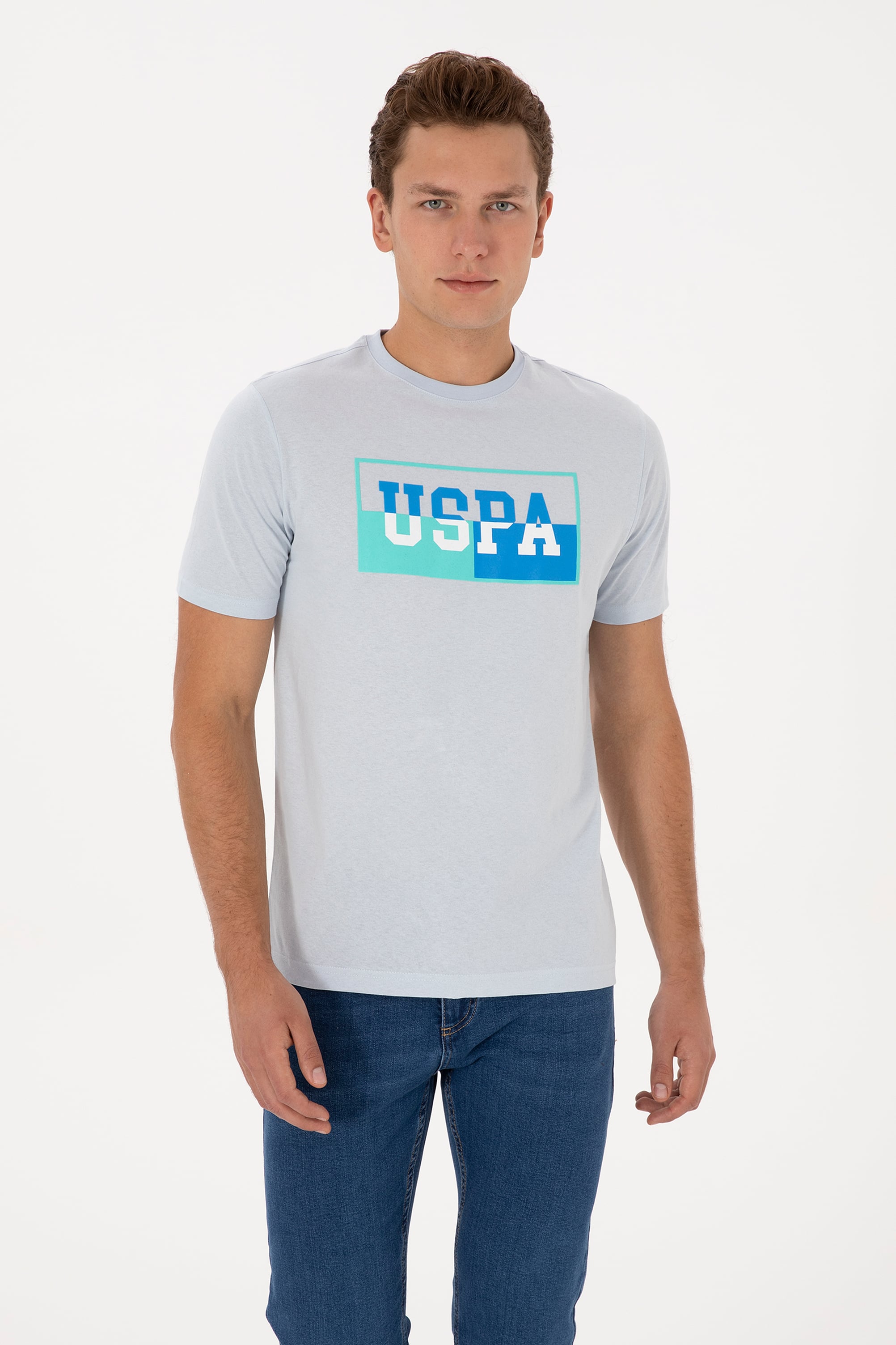 تی شرت یقه گرد سورمه ای روشن رگولار مردانه یو اس پولو | US POLO ASSN