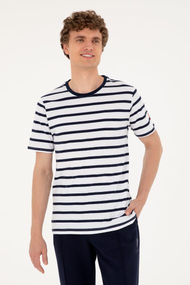 تی شرت یقه گرد یقه گرد سفید  رگولار آستین کوتاه مردانه یو اس پولو | US POLO ASSN