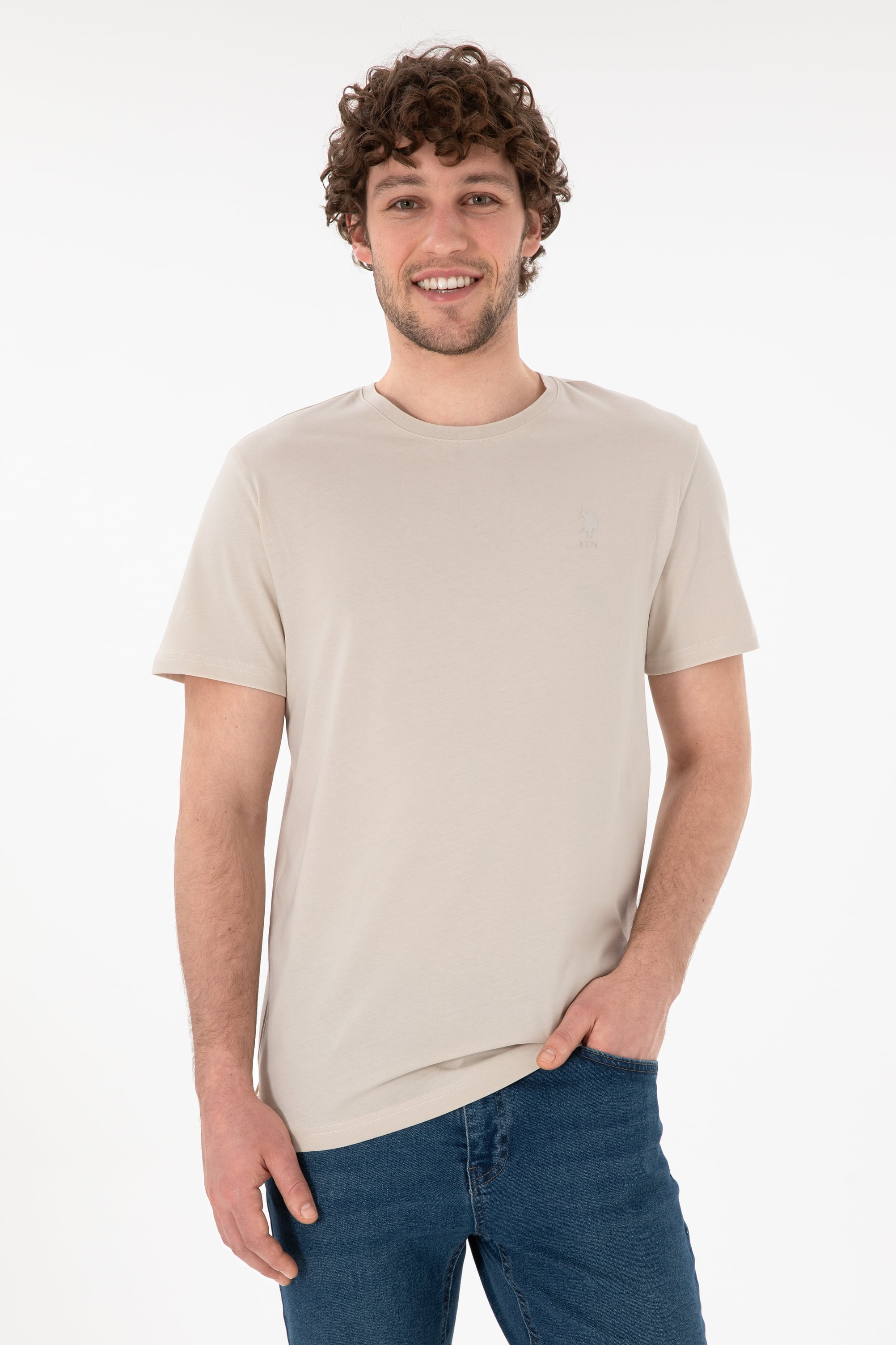 تی شرت یقه گرد یقه گرد خاکستری رگولار آستین کوتاه مردانه یو اس پولو | US POLO ASSN