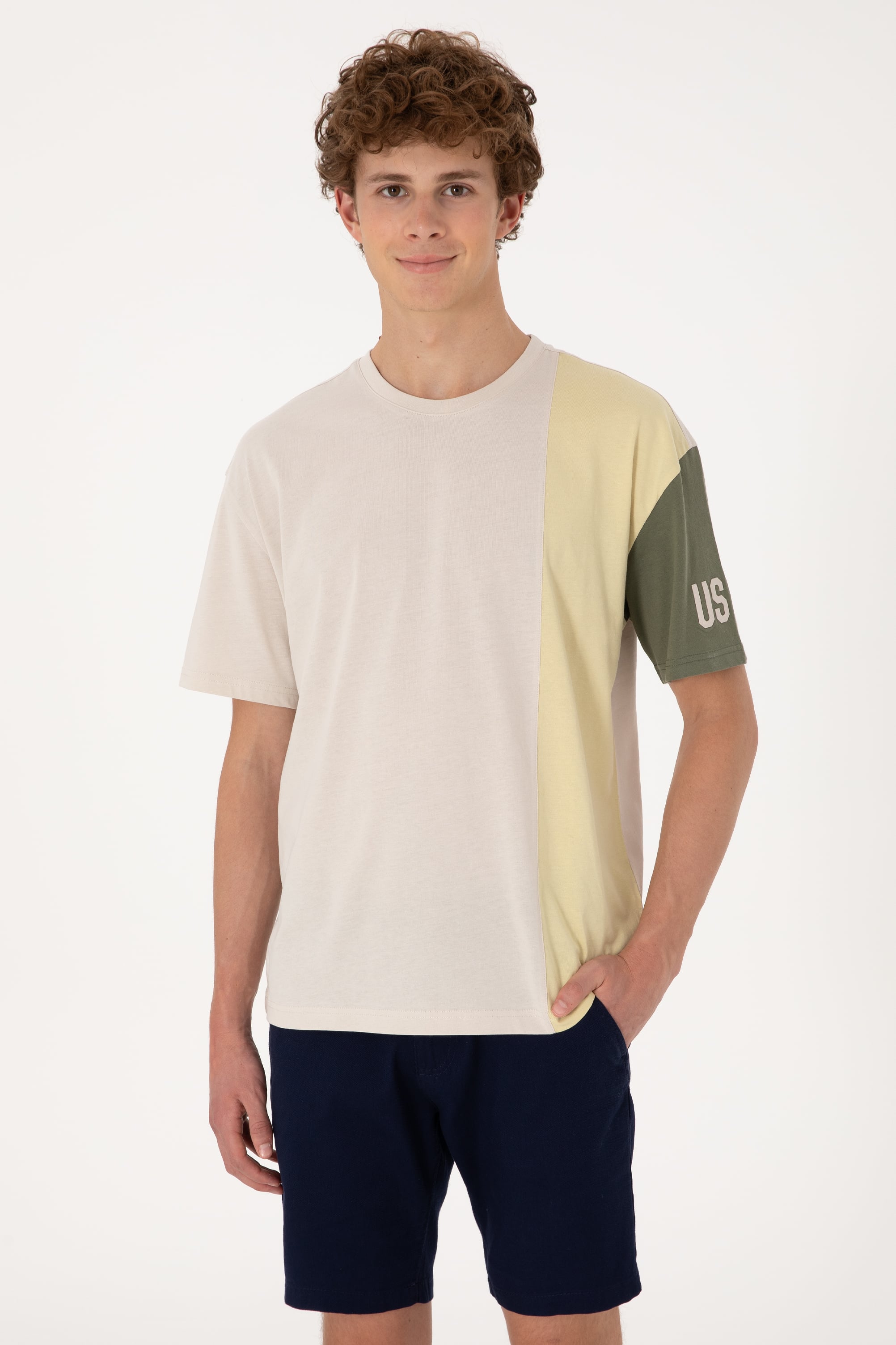 تی شرت یقه گرد یقه گرد خاکستری ریلکس مردانه یو اس پولو | US POLO ASSN