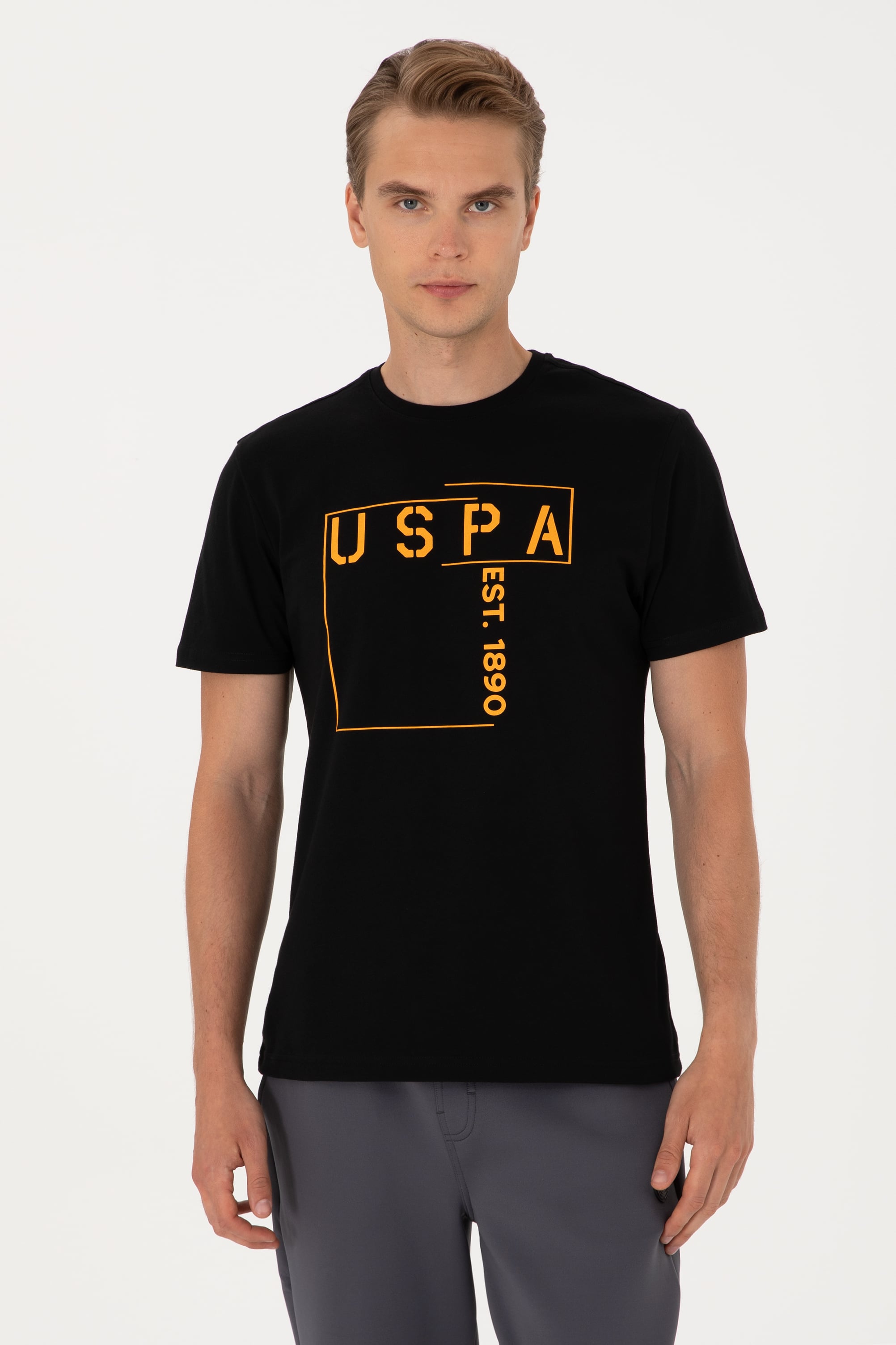 تی شرت یقه گرد یقه گرد سیاه رگولار مردانه یو اس پولو | US POLO ASSN