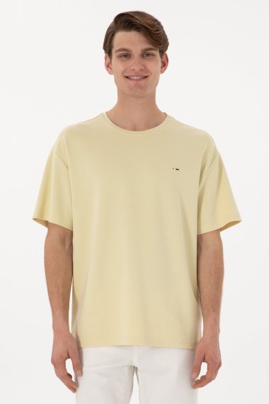 تی شرت یقه گرد یقه گرد خاکی روشن  ریلکس  مردانه یو اس پولو | US POLO ASSN