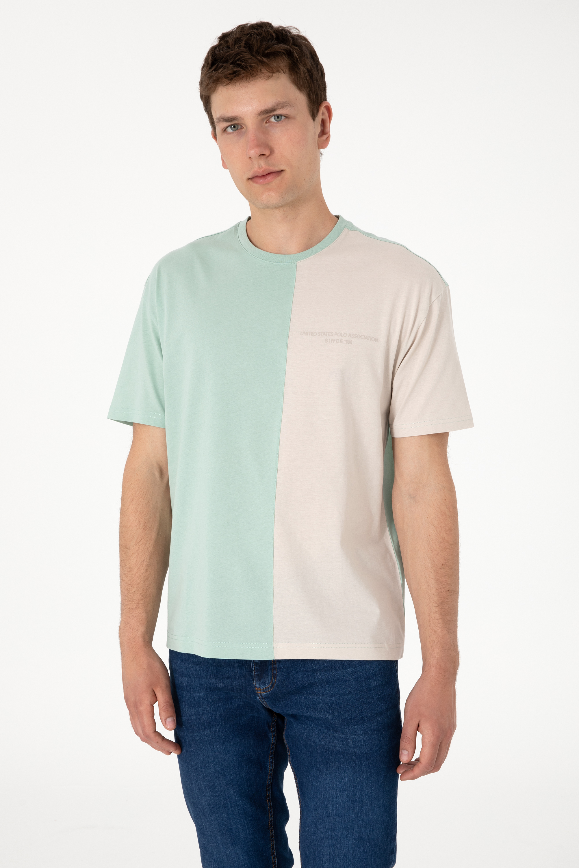 تی شرت یقه گرد یقه گرد سبزآبی ریلکس مردانه یو اس پولو | US POLO ASSN
