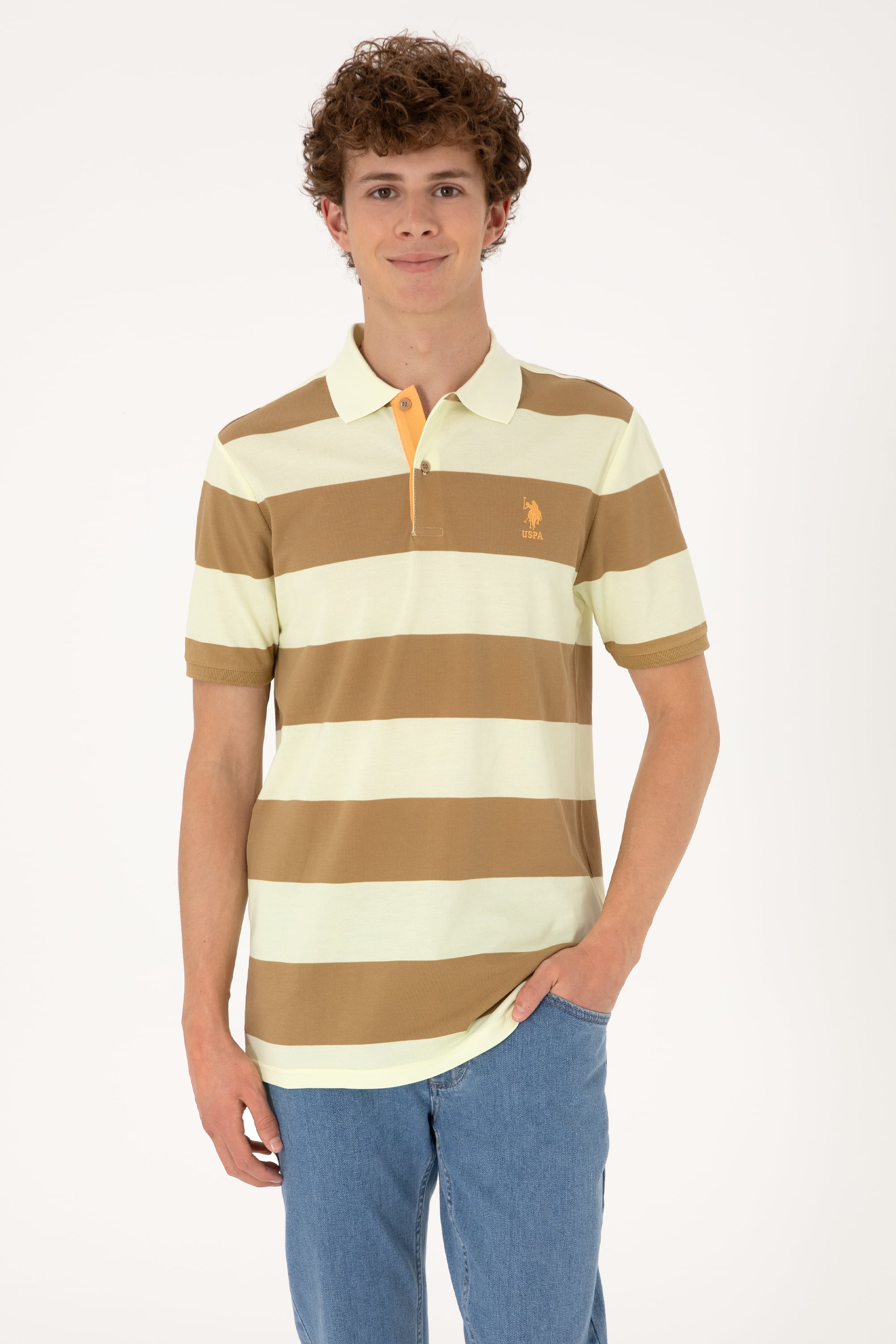 پولوشرت یقه پولو خاکی رگولار مردانه یو اس پولو | US POLO ASSN