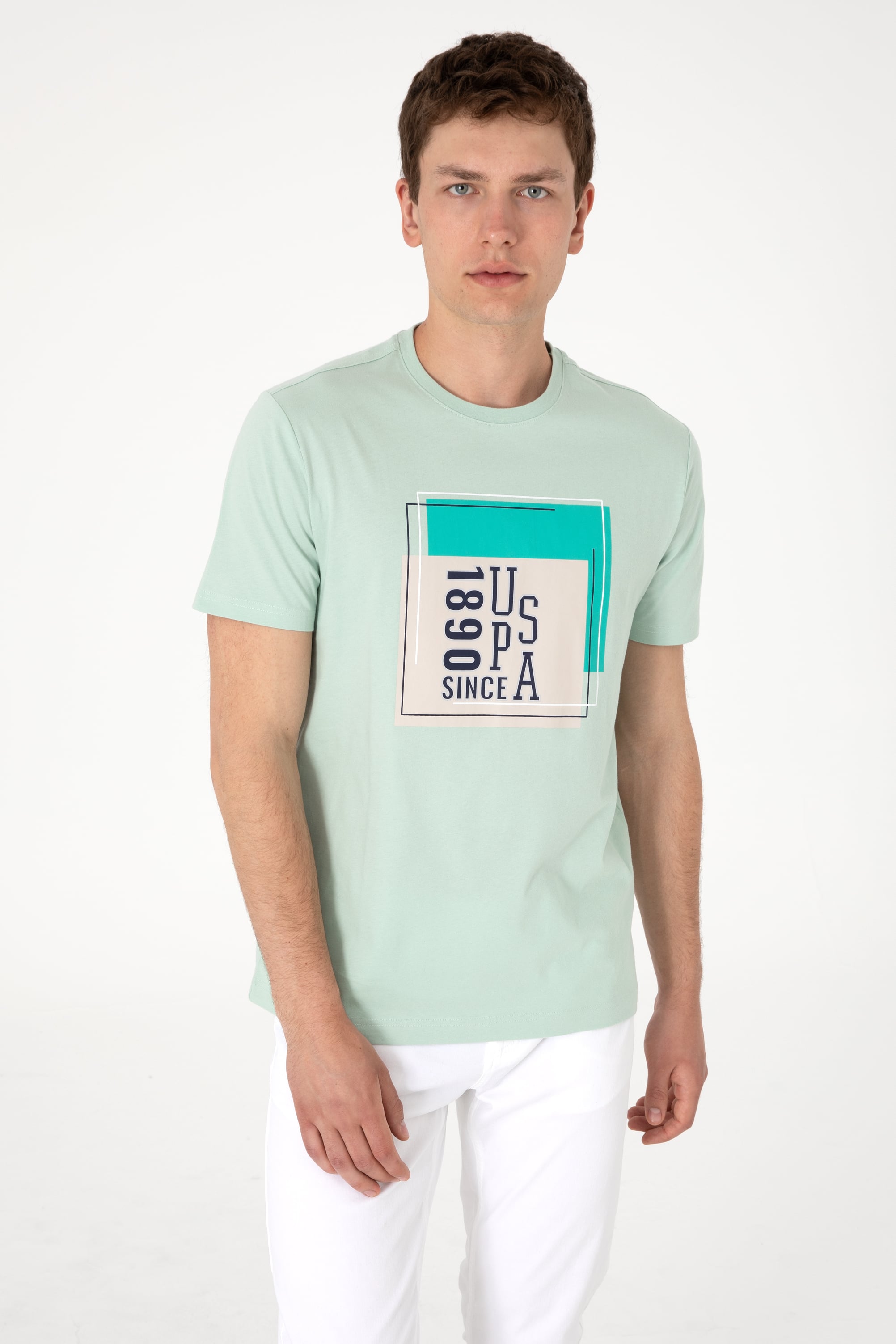 تی شرت یقه گرد یقه گرد سبزآبی رگولار مردانه یو اس پولو | US POLO ASSN
