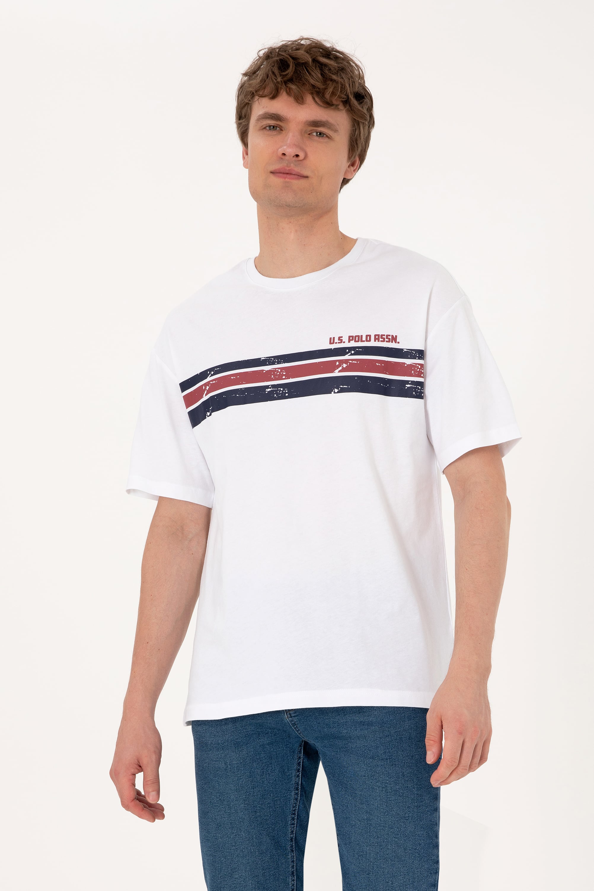 تی شرت یقه گرد یقه گرد سفید ریلکس مردانه یو اس پولو | US POLO ASSN