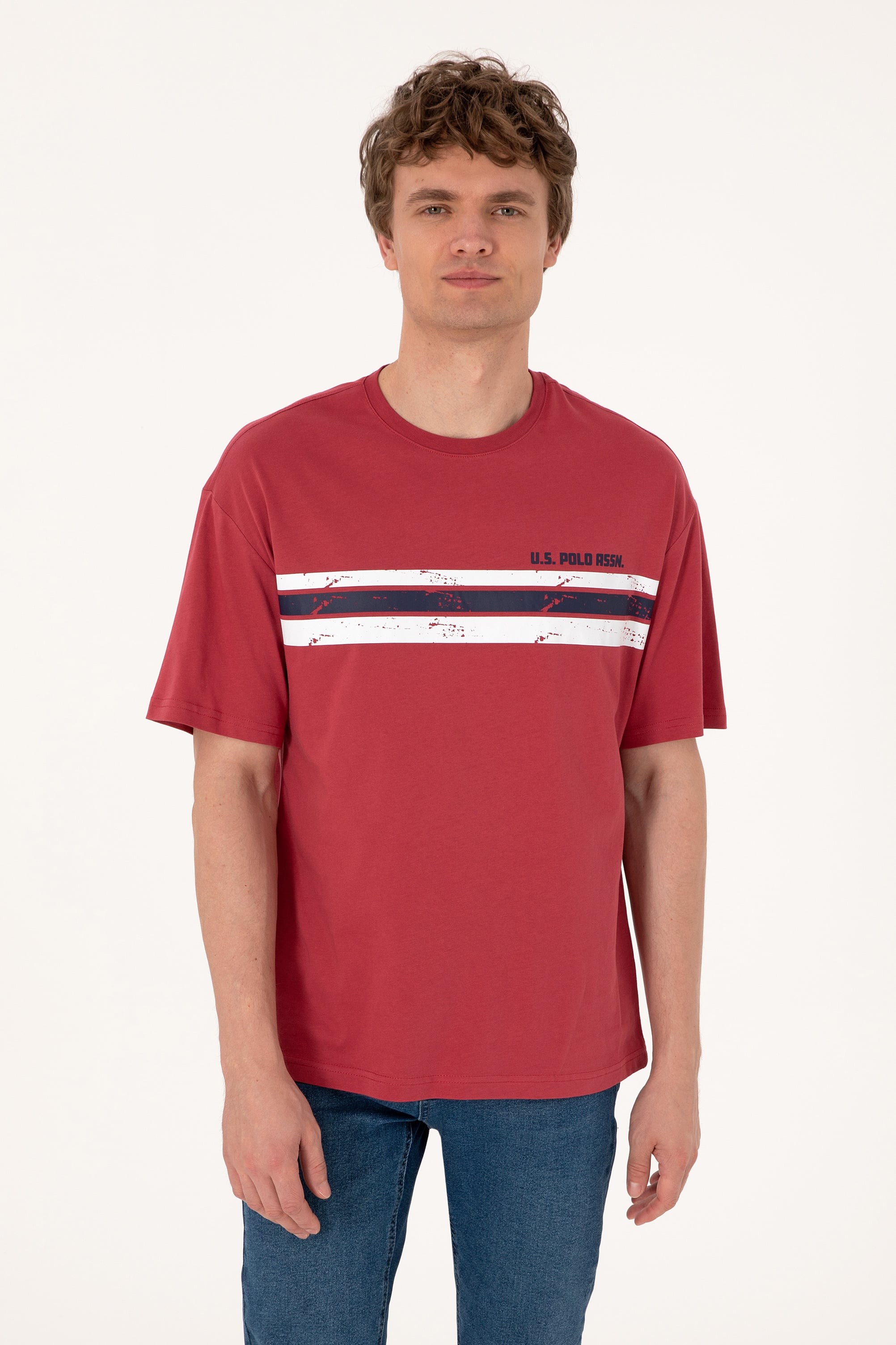 تی شرت یقه گرد یقه گرد آلبالویی ریلکس مردانه یو اس پولو | US POLO ASSN