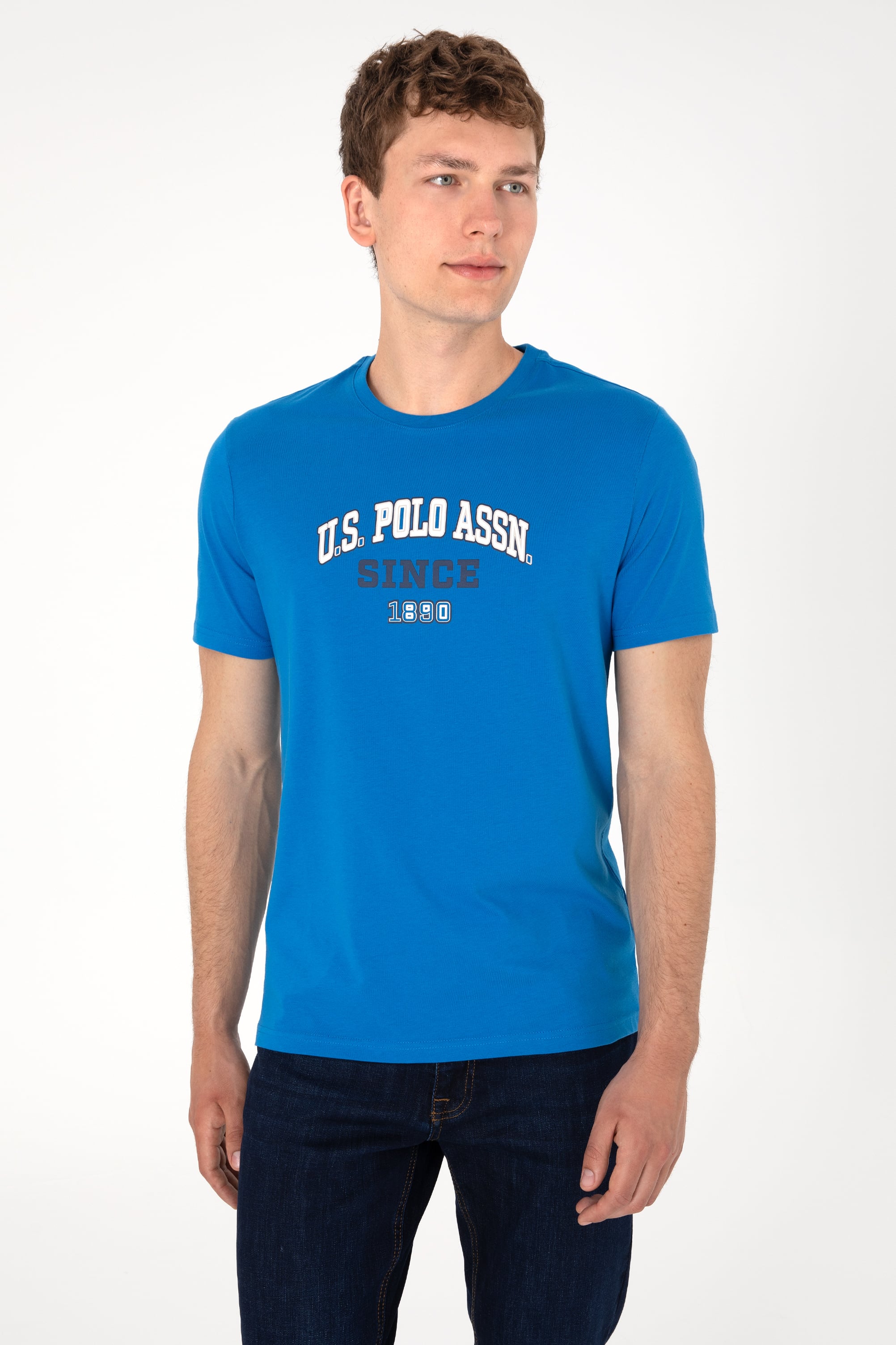 تی شرت یقه گرد یقه گرد آبی کوبالت رگولار مردانه یو اس پولو | US POLO ASSN
